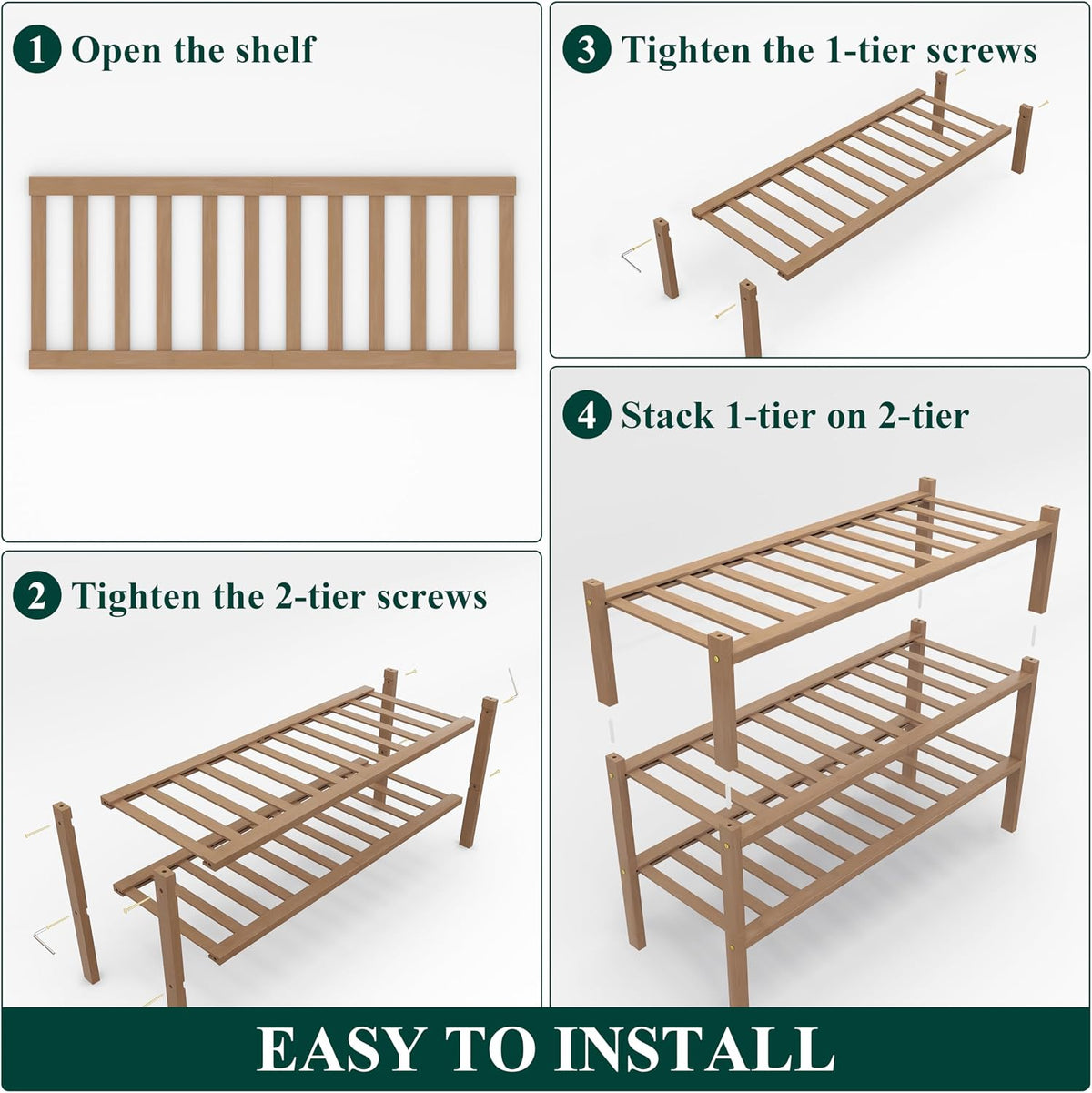 Smiry Bamboo Shoe Rack, 14 Vertical Slats, 3 Tier - 26.8" Wide, Walnut