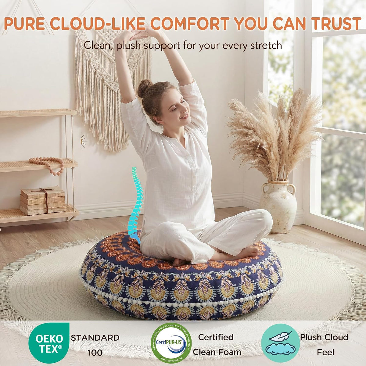 Codi Floor Pillows 2 Pack, Large Meditation Cushions for Adults, 32-inch