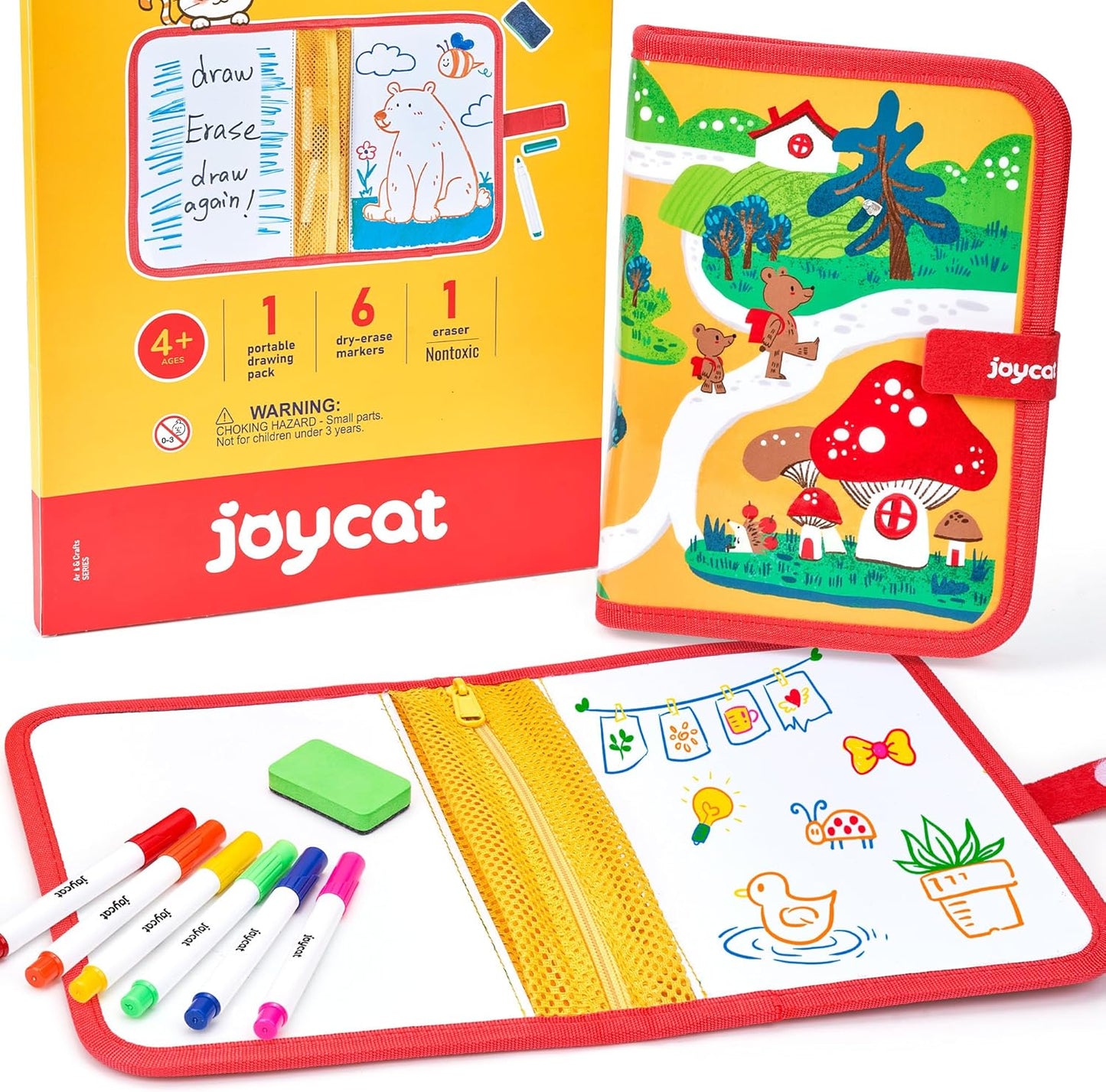 10-Inch Dual-Sided Dry Erase Travel Board for Kids with Zippered Storage - Portable Whiteboard Set with 6 Markers, Eraser.Coloring & Drawing Busy Book, Lightweight Foldable Activity Gifts for Kid