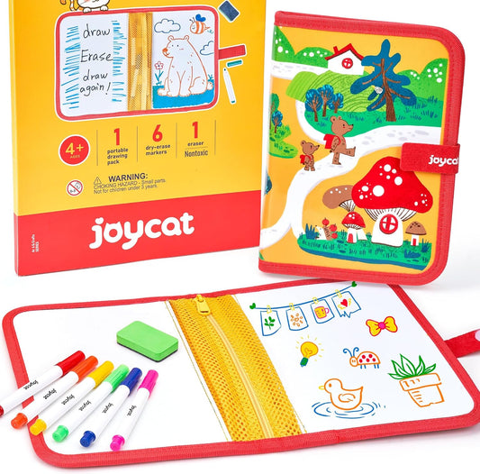10-Inch Dual-Sided Dry Erase Travel Board for Kids with Zippered Storage - Portable Whiteboard Set with 6 Markers, Eraser.Coloring & Drawing Busy Book, Lightweight Foldable Activity Gifts for Kid