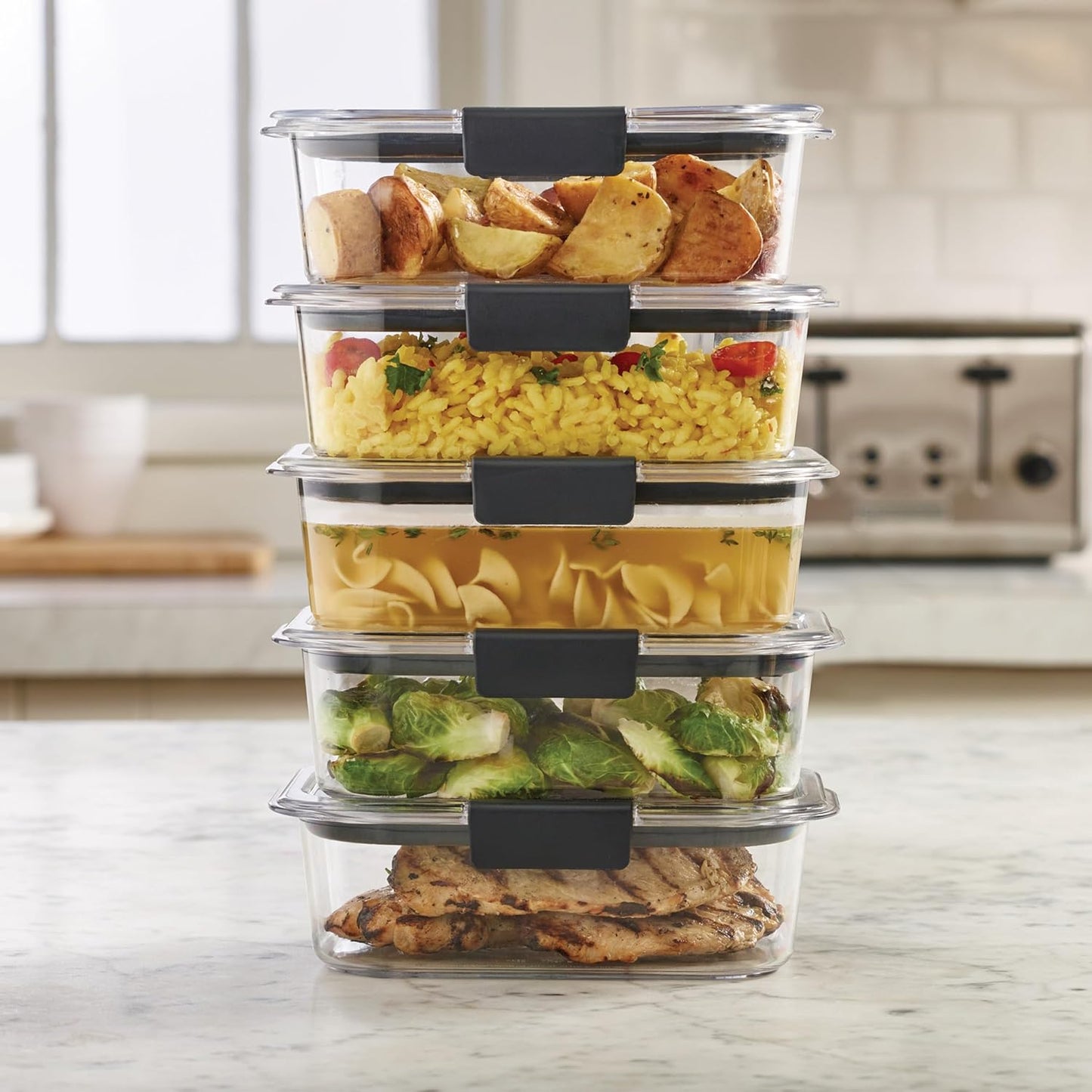 Rubbermaid Brilliance Tritan Plastic Food Storage Containers BPA Free Airtight Lids Ideal for Lunch Meal Prep & Leftovers Set of 5 (3.2 Cup)