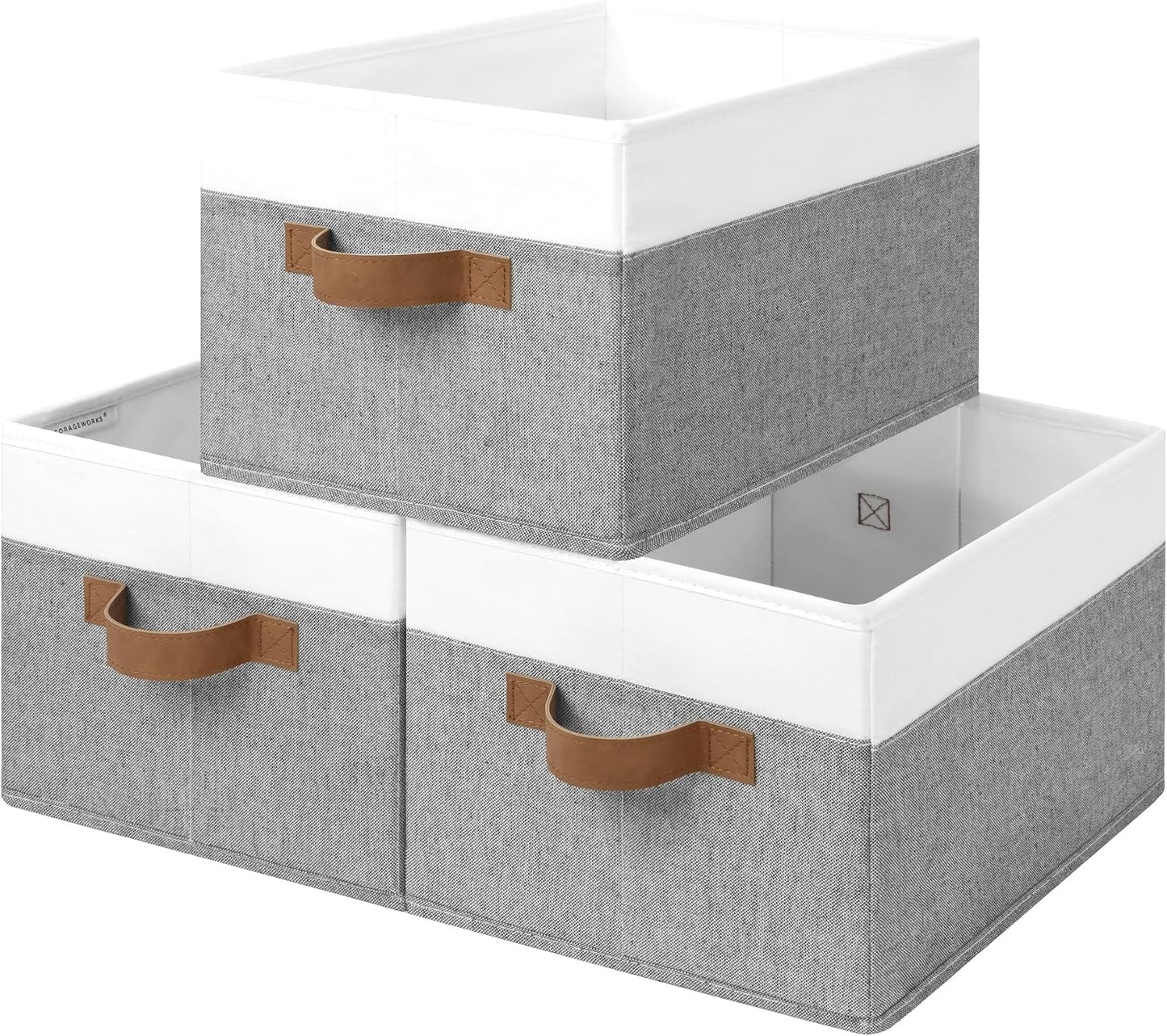 StorageWorks Closet Storage Bins, Gray&White, Large, 3-Pack | Fabric Shelf Baskets, Closet Organizers and Storage Basket, Foldable Storage Bins for Shelves, Clothes Storage Bins