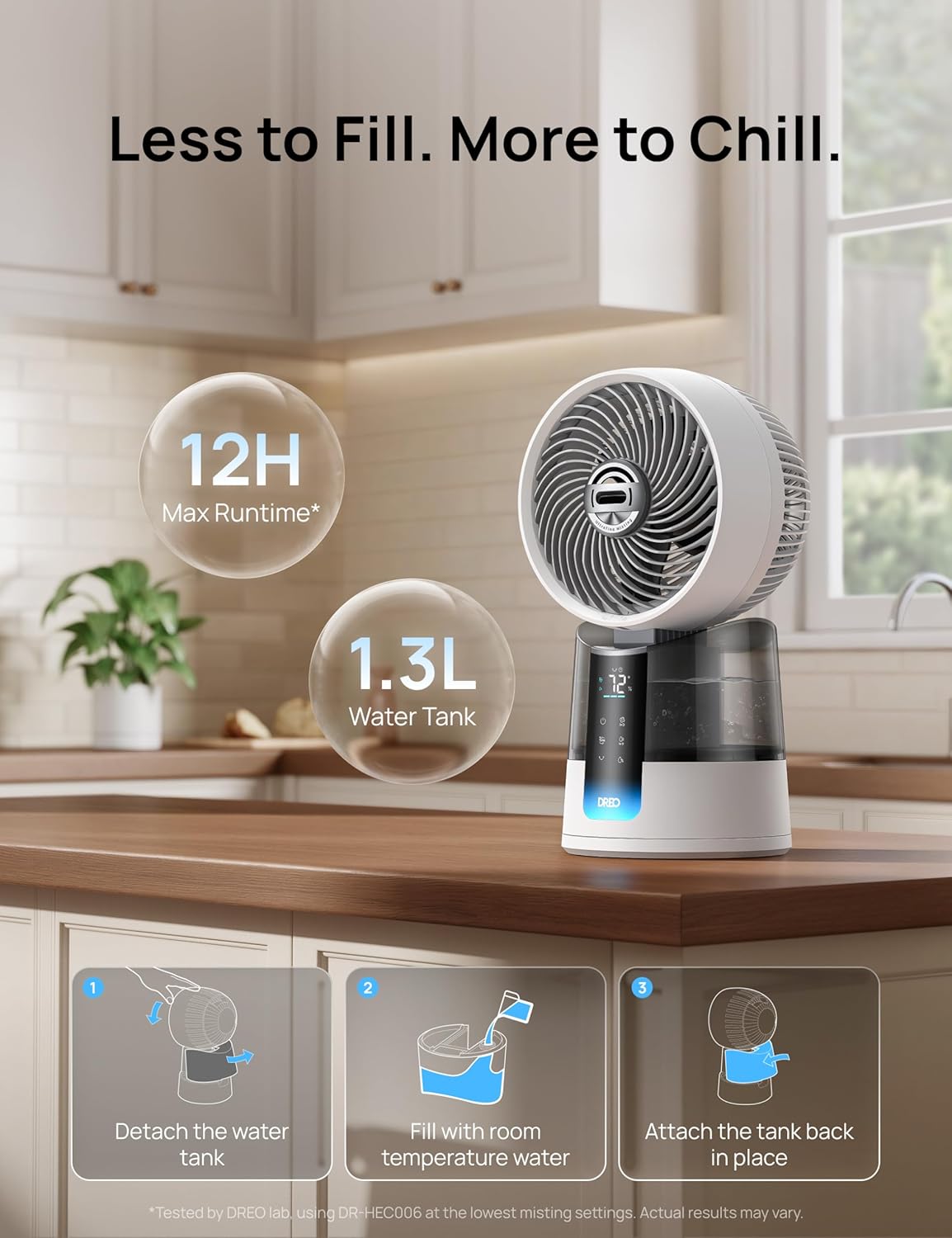 DREO TurboCool Misting Fan 516, 5℉ Drop Cooling Fans that Blow Cold Air, 150°+30° Omni-directional Oscillating, Evaporative air cooler, 26 ft/s Wind, Ultrafine Mist, 20dB 6 Speeds 2 Modes, White