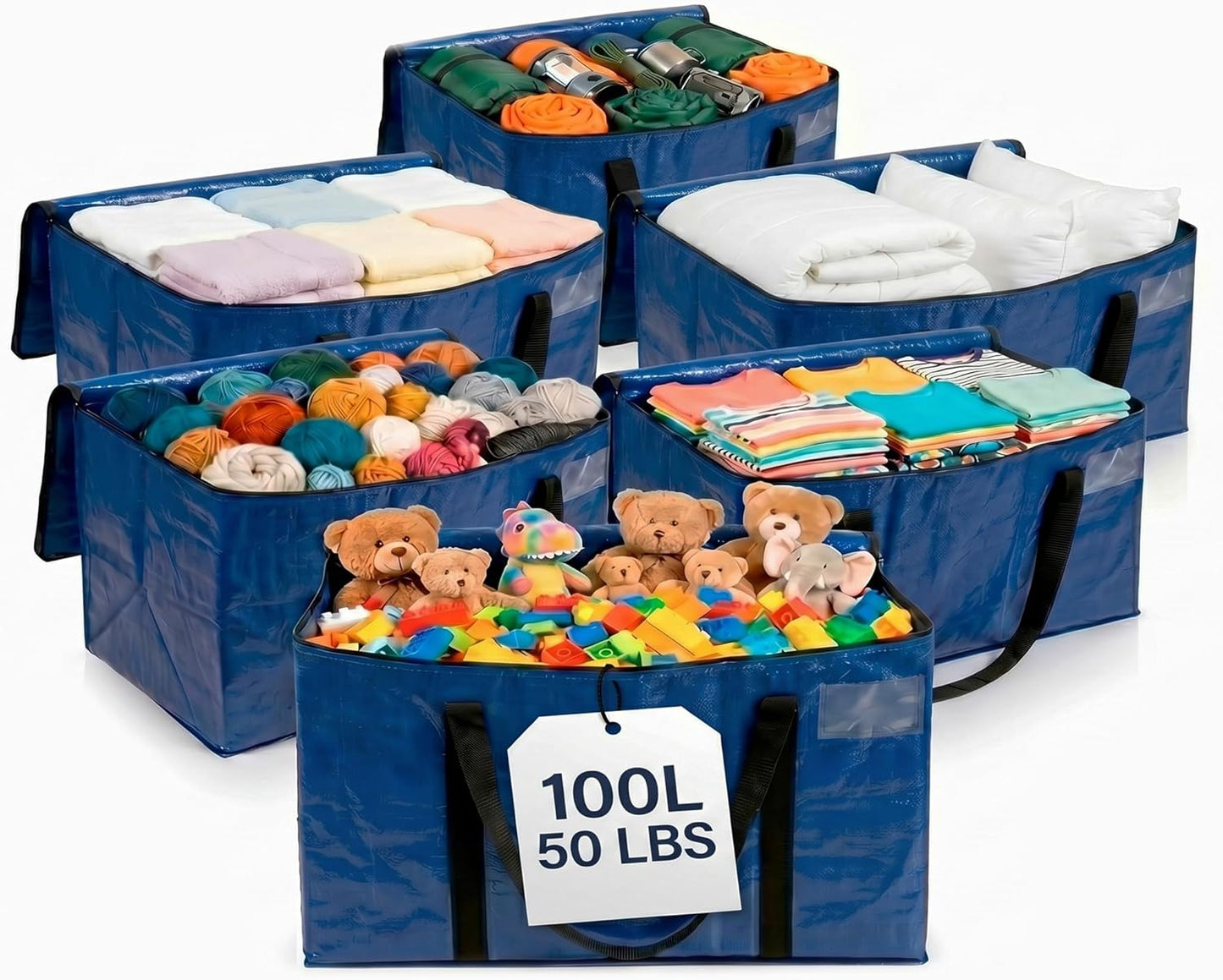 ClearSpace Heavy Duty Moving Bags - Water Resistant Storage Bags or Storage Bins with Lids and Moving Supplies - Large Moving Boxes for College Dorm, Travel, Closet Organization - 6 Pack