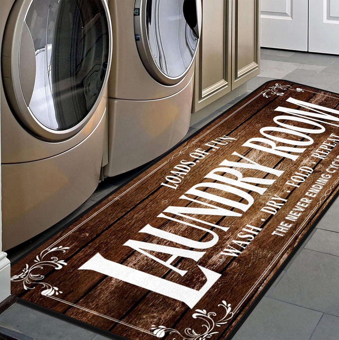 Laundry Room Long Rug Area Rug Non-Slip Floor Mat Waterproof Farmhouse Carpet for Kitchen 40" x 20"(Black-1)