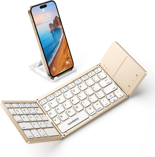 Samsers Foldable Bluetooth Keyboard with Touchpad, Ultra Slim Compact, Gold