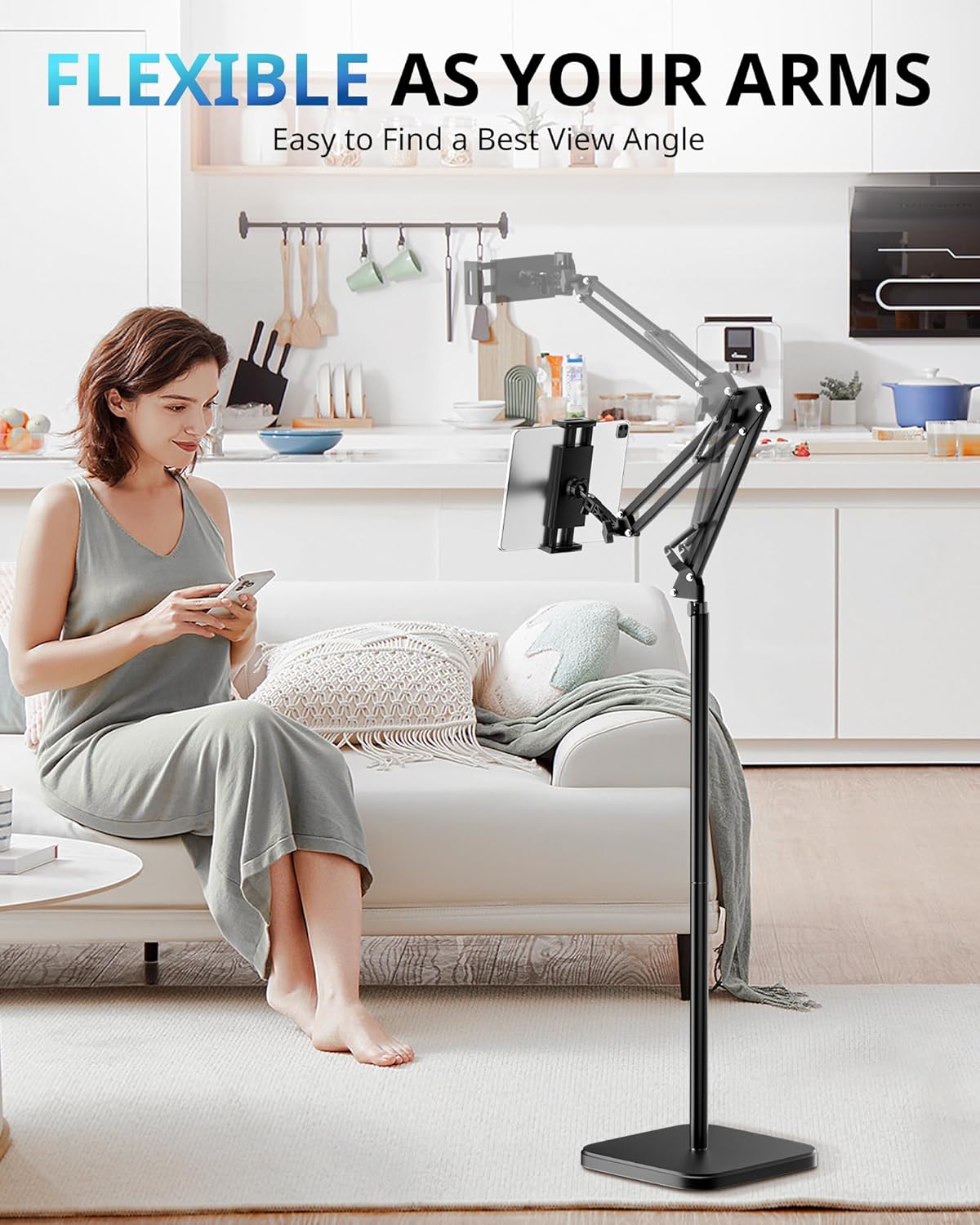 UBeesize Tablet Stand Holder for Bed & Floor, 9.7LB Heavy Duty Adjustable iPad Stand, 360° Swivel, Stretchable Arm, Compatible with iPad Pro Air Mini 12.9/9.7, Kindle, Cell Phones (4.9''-13'')