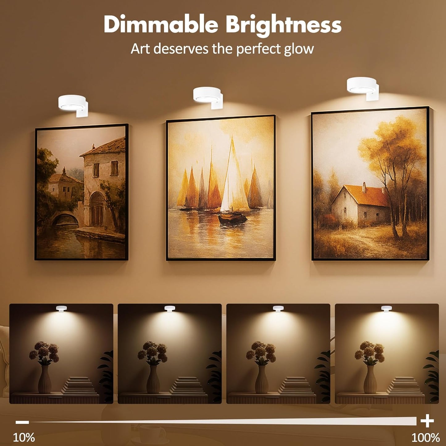 3Pcs Picture Light Battery Operated, Wireless Led Painting Light with Remote Dimmable and Timer, 3 Lighting Modes Art Display Light for Picture Frame Artworking Portrait, Wall Decorative Puck Lights
