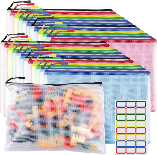 YOPCDJ 24pcs Mesh Zipper Pouch Bags A4 Zipper Bags for Classroom Organization, Waterproof Document Zipper Pouches for Cosmetics, Travel Storage File Bags for Office Supplie