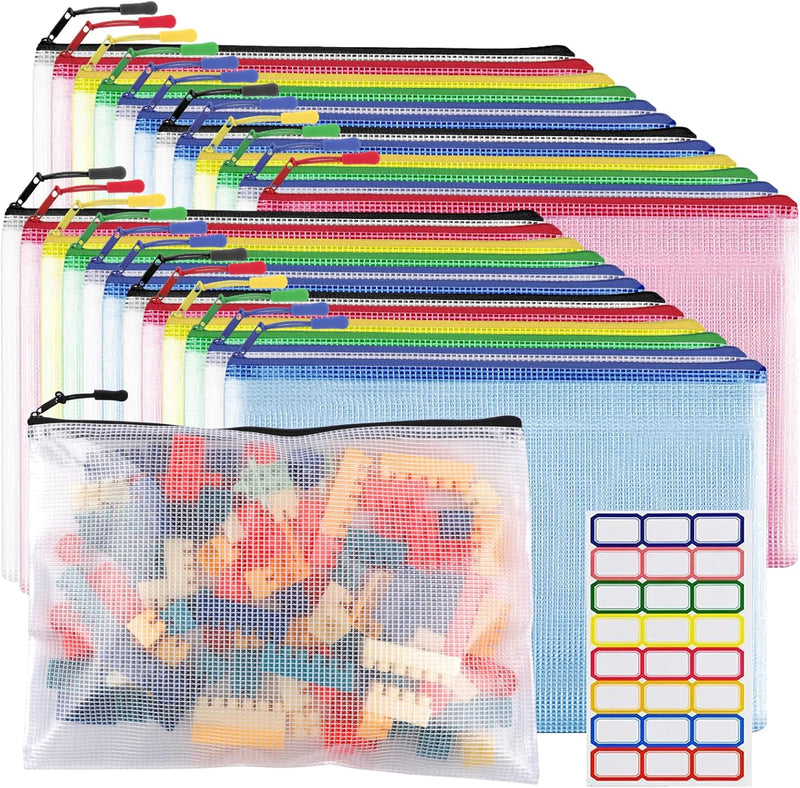 YOPCDJ 24pcs Mesh Zipper Pouch Bags A4 Zipper Bags for Classroom Organization, Waterproof Document Zipper Pouches for Cosmetics, Travel Storage File Bags for Office Supplie
