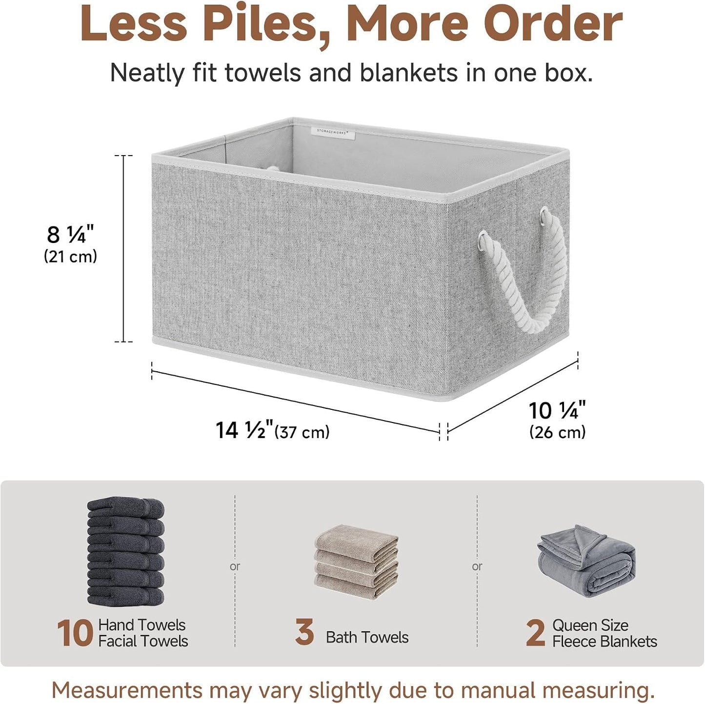 StorageWorks Storage Baskets for Shelves, Closet Organizers and Storage Bins, Fabric Organizer Bins for Clothes, Closet Shelf Organizer, Gray, Large, 3-Pack | Close Storage Baskets for Shelves, Fabric Organizer Bins for Clothes, Closet Shelf Organizer