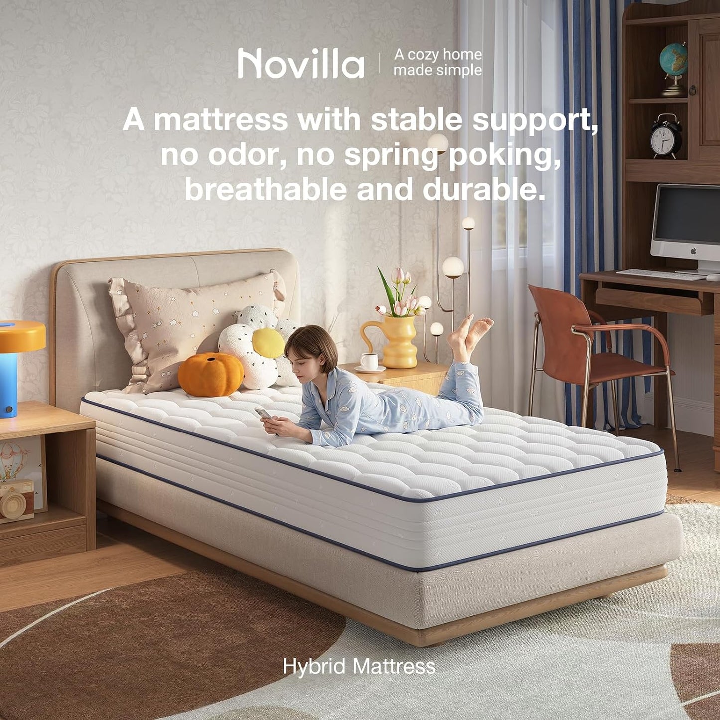 Novilla 8 inch Twin Mattress, Foam and Spring Hybrid Mattresses Twins for Comfortable Sleep,Steel Coils for Durable Support,CertiPUR-US Certified Foam,Youth/Guest Rooms,Twin Mattress in a Box