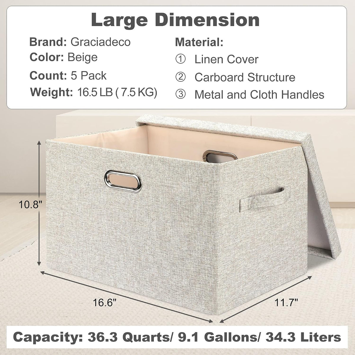 Storage Bins with Lids Fabric Closet Organizers Cubes Office Organization