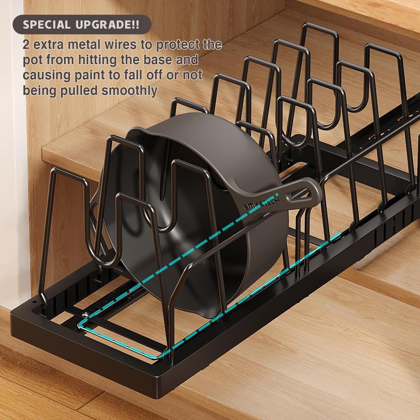 Magheo 2 Pack Pots and Pans Organizer Under Cabinet, 22" Deep Expandable Pull Out Pot Lid Organizer and Storage with 10 Adjustable Dividers No Drill Pot and Pan Holder Rack with Handle Bracket(Black)