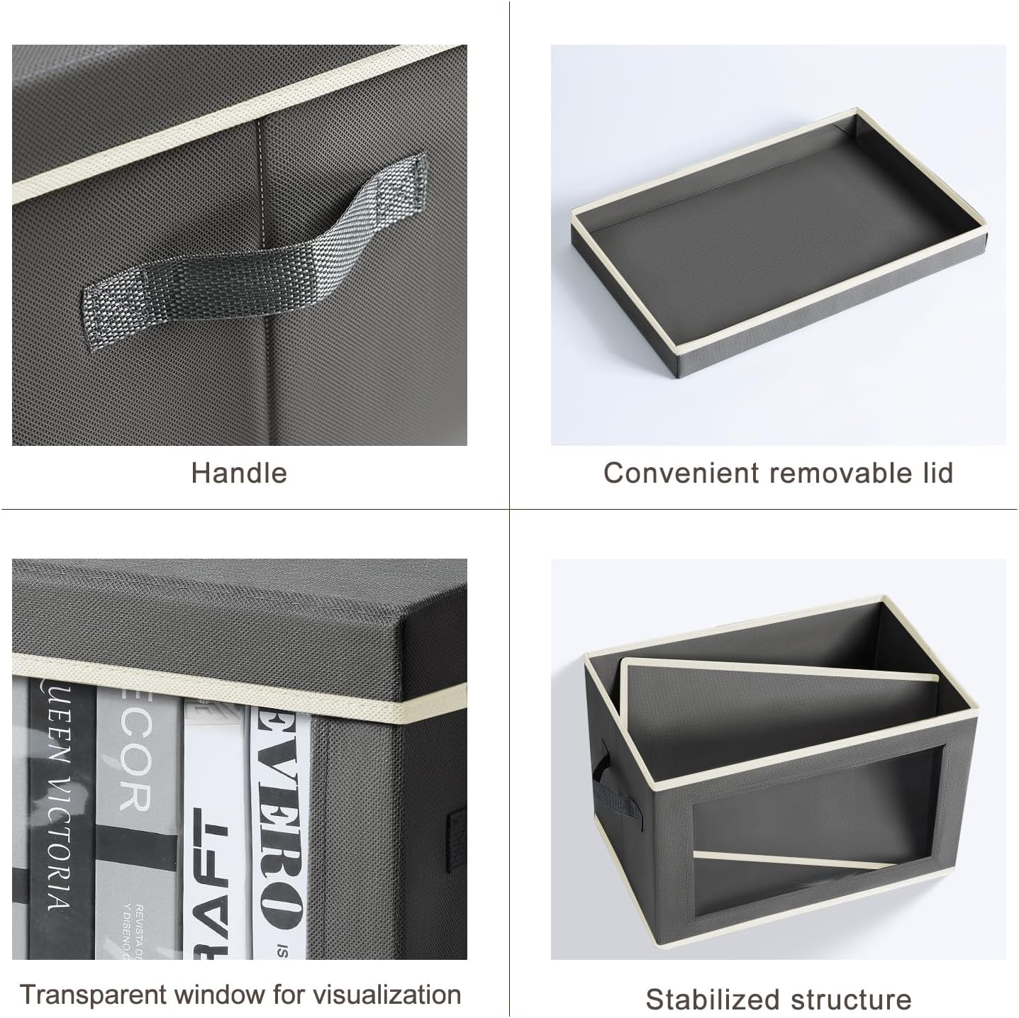 Homsorout Storage Boxes with Lids - 3 Pack Fabric Clear Window Storage Bins, Collapsible Storage Bins with Lids, Linen Closet Organizer for Clothes, Towel, Blanket, Dark Grey
