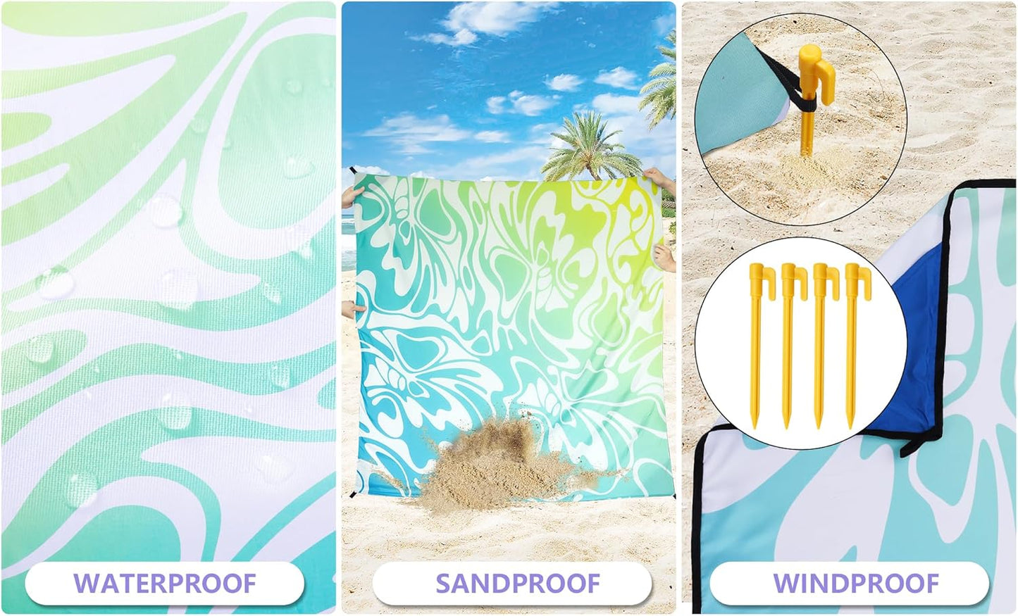 WIWIGO Beach Blanket Waterproof Sandproof Beach Mat 79" X 83"/10'x9'for 2-8 Adults Quick Drying Outdoor Picnic Mat Beach Accessories for Travel, Camping, Hiking