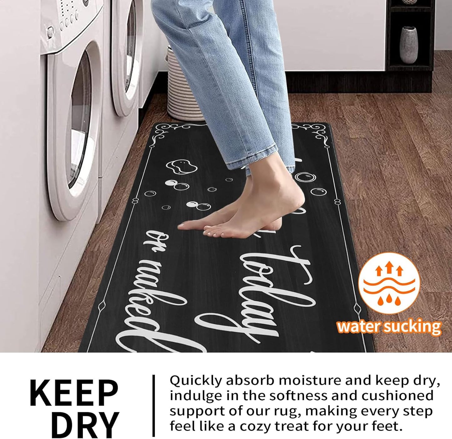 XLHOMO Laundry Room Rug Runner, 17"x60" Non Slip Nappa Leather Laundry Rugs, Black Farmhouse Washable Floor Laundry Mats for Laundry Room, Kitchen, Washroom, Bathroom, Mudroom, Hallway Entryway Decor