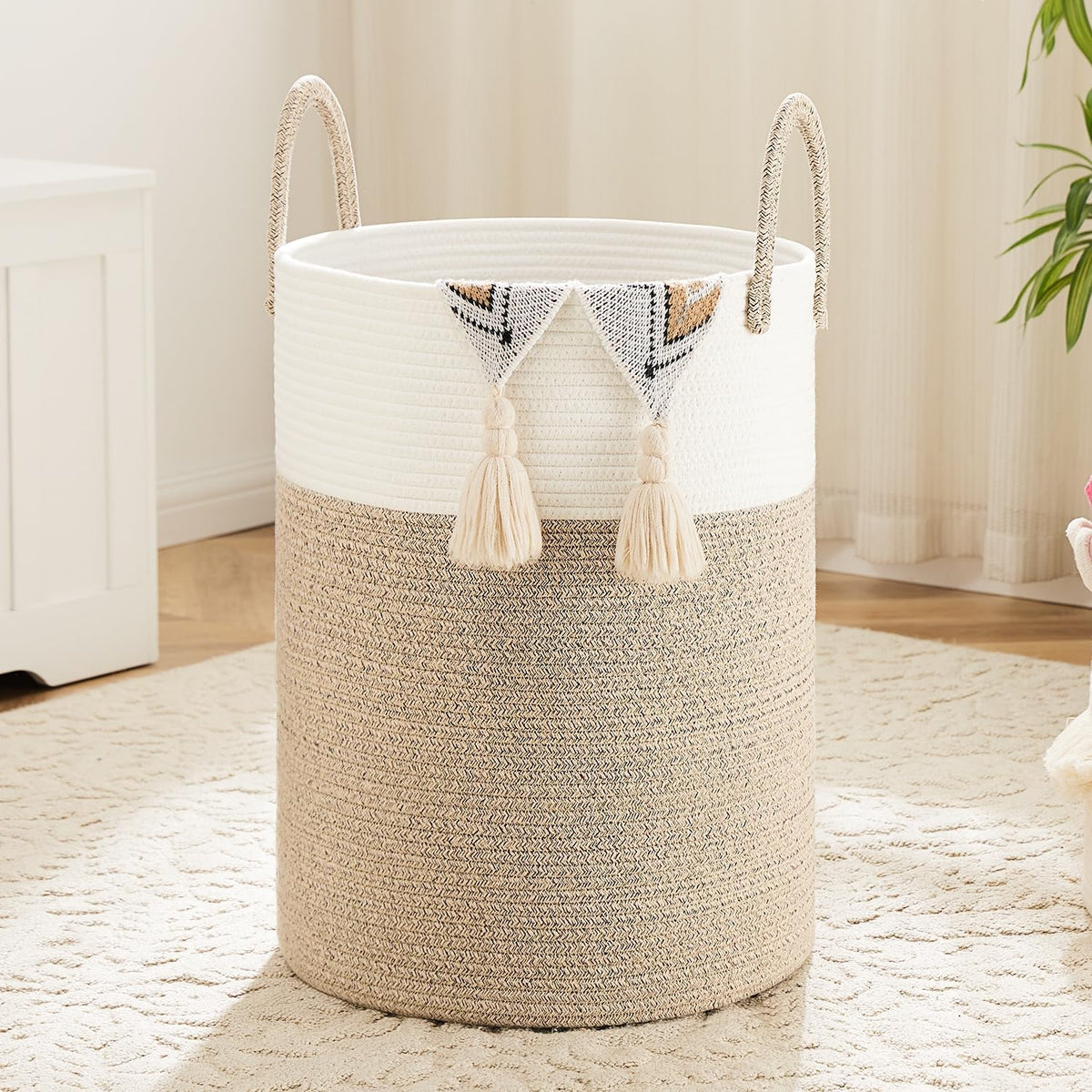 Artfeel Laundry Basket,Woven Cotton Rope Laundry Hamper,40L for Decorative Storage of Dirty Clothes,Toys and Blankets in Bathroom,Baby Room and Living Room