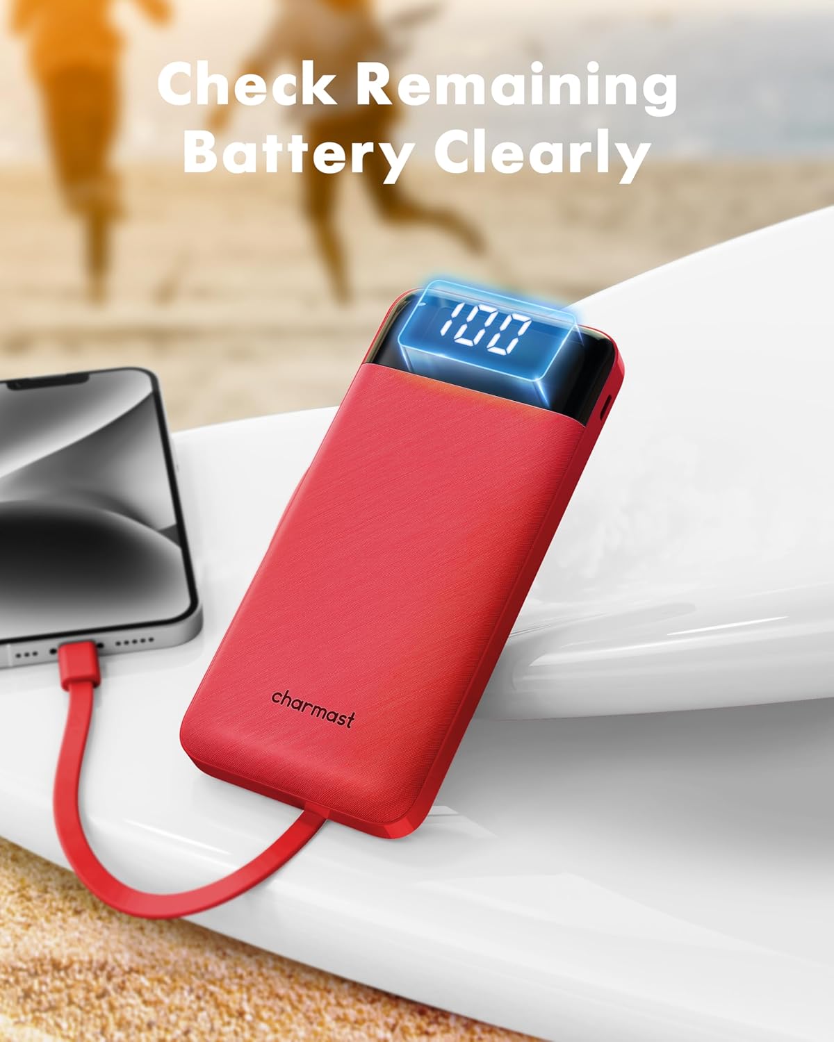 charmast Portable Charger with Reinforced Built-in 4 Cables,10000mAh Power Bank Travel Essentials 6 Outputs 3 Inputs 3A Fast Charging Compatible with iPhone iPad Samsung Google Pixel LG Moto etc.