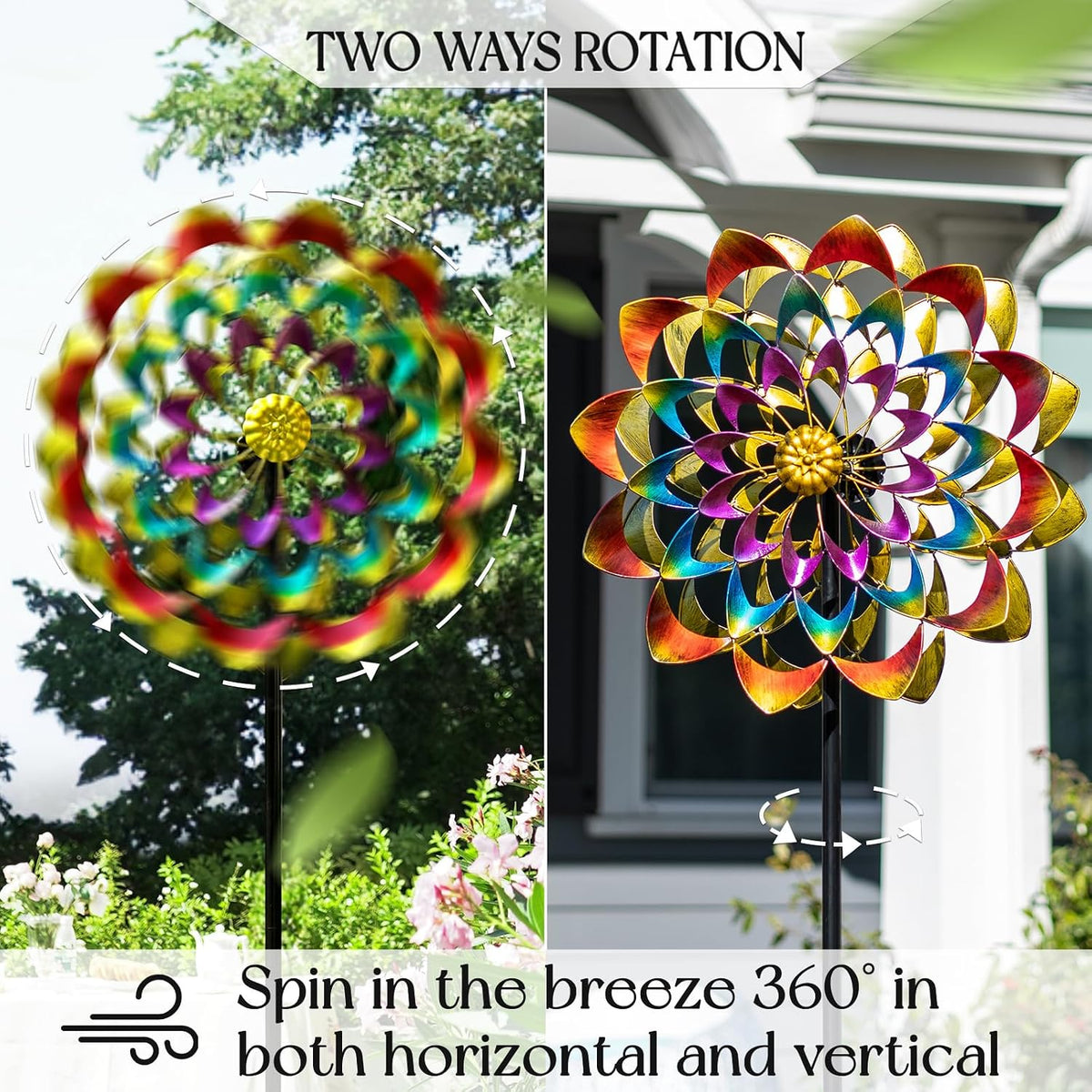 Pure Echo Wind Spinners Outdoor for Yard and Garden Large, Metal Wind Spinners & Wind Sculptures 84 inch, Birthday Gift for Women Family Garden Decor(Colorful)