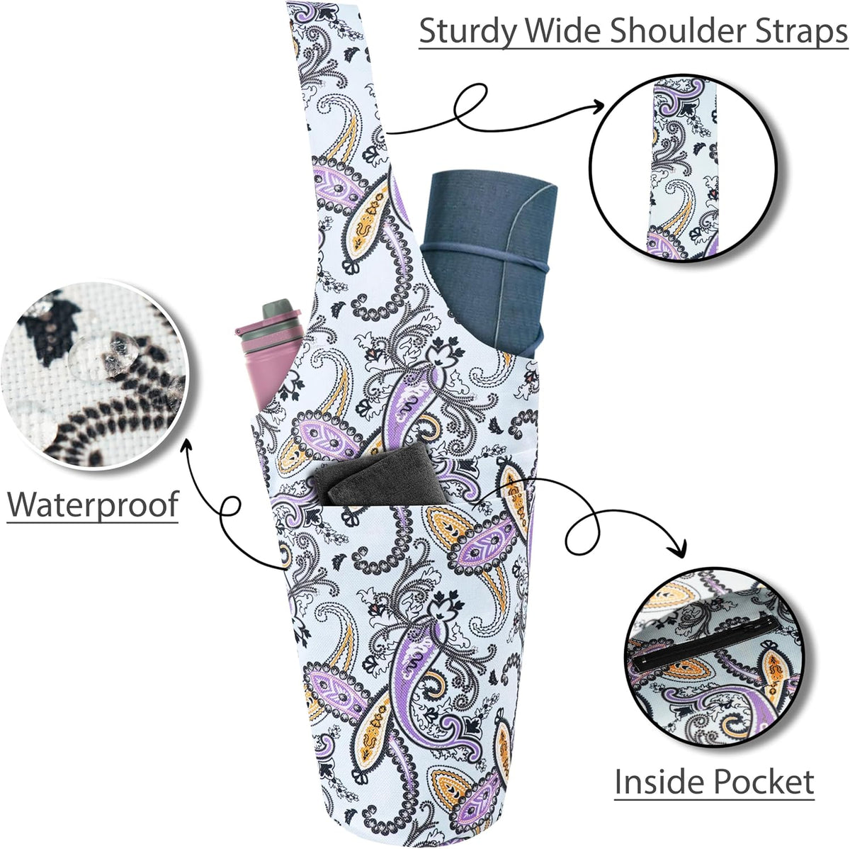 Yoga Mat Bag Yoga Tote Bag with Large Pocket and Zipper Pocket Yoga Mat Bag Carrier Fit Most Size Mats and All You Stuff