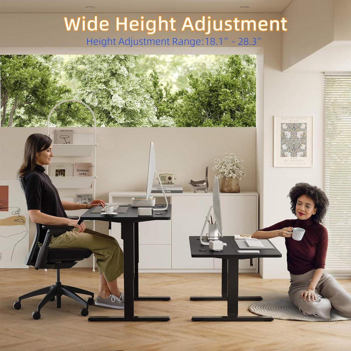 YIHAYO Low Height Adjustable Desk, Lifts 18.1-28.3 Inches, Electric Standing Desk for Short People, 48 x 24 Inches Computer Table with Splice Board for Home Office, Black