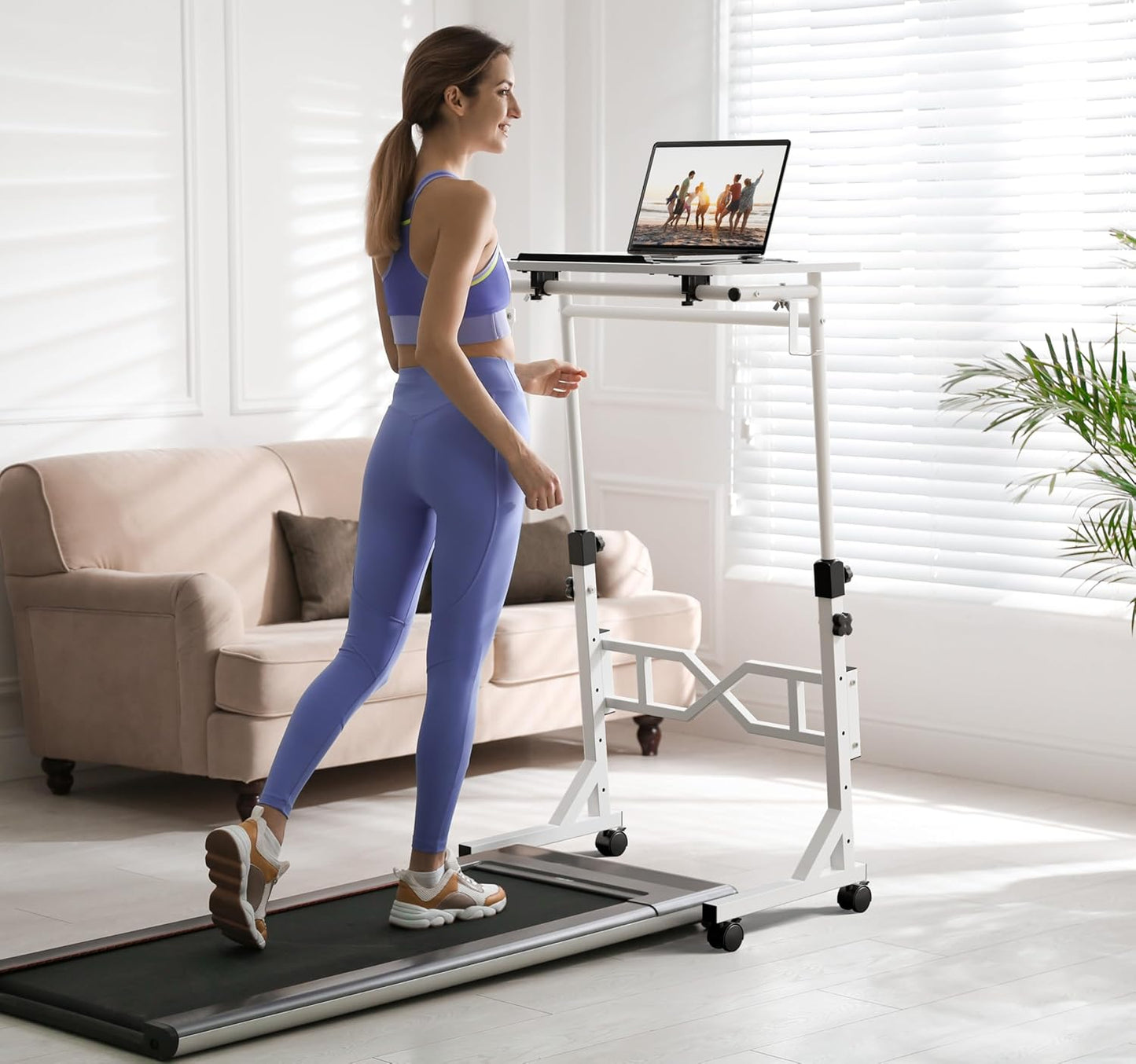 Oransail Small Standing Desk with Wheels, 29.5-45.3 Inch Adjustable Height, Portable Treadmill Desk, Rolling Computer Table for Walking Pad with a Cup Holder and a Hook