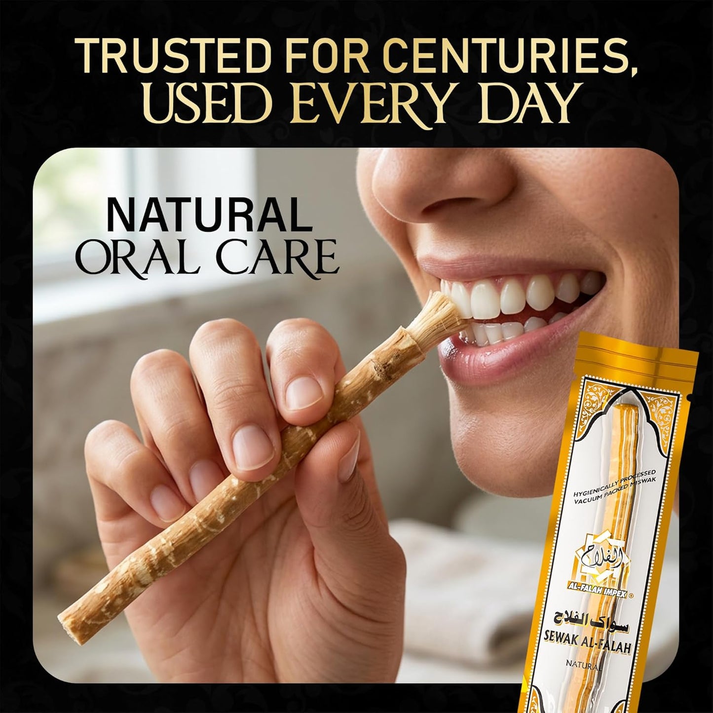 SEWAK AL-FALAH Miswak (Traditional Natural Toothbrush) - 10 Pack - Individually Vacuum Sealed for Long-Lasting Freshness – Traditional Oral Care for Deep Cleaning, Whitening, and Plaque Defense