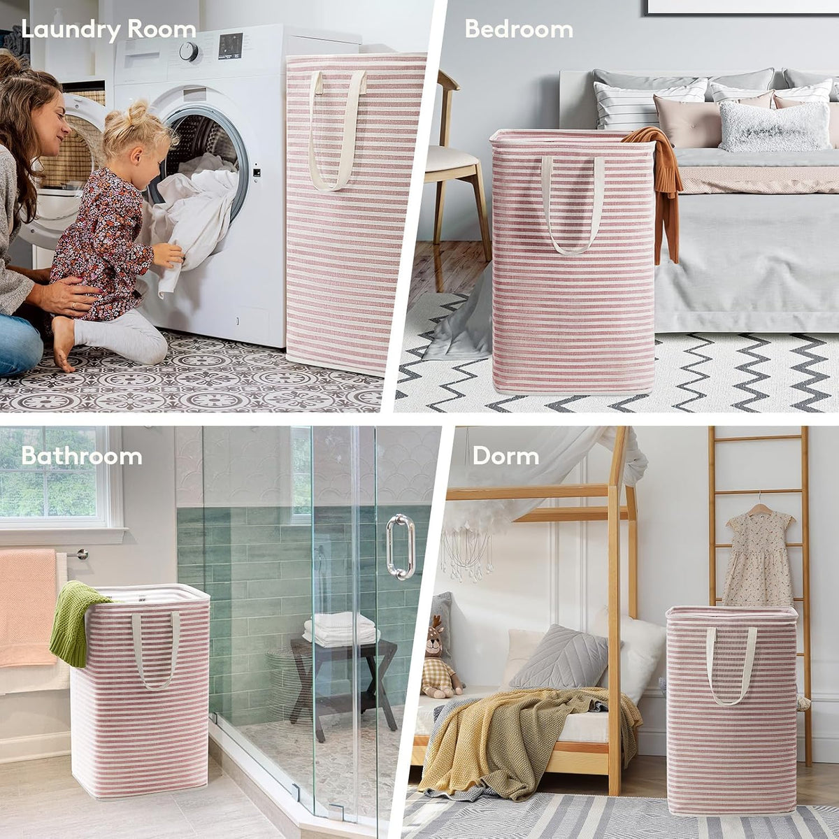 Lifewit 80L Large Laundry Baskets, 3 Pack, Reinforced Handles, Pink