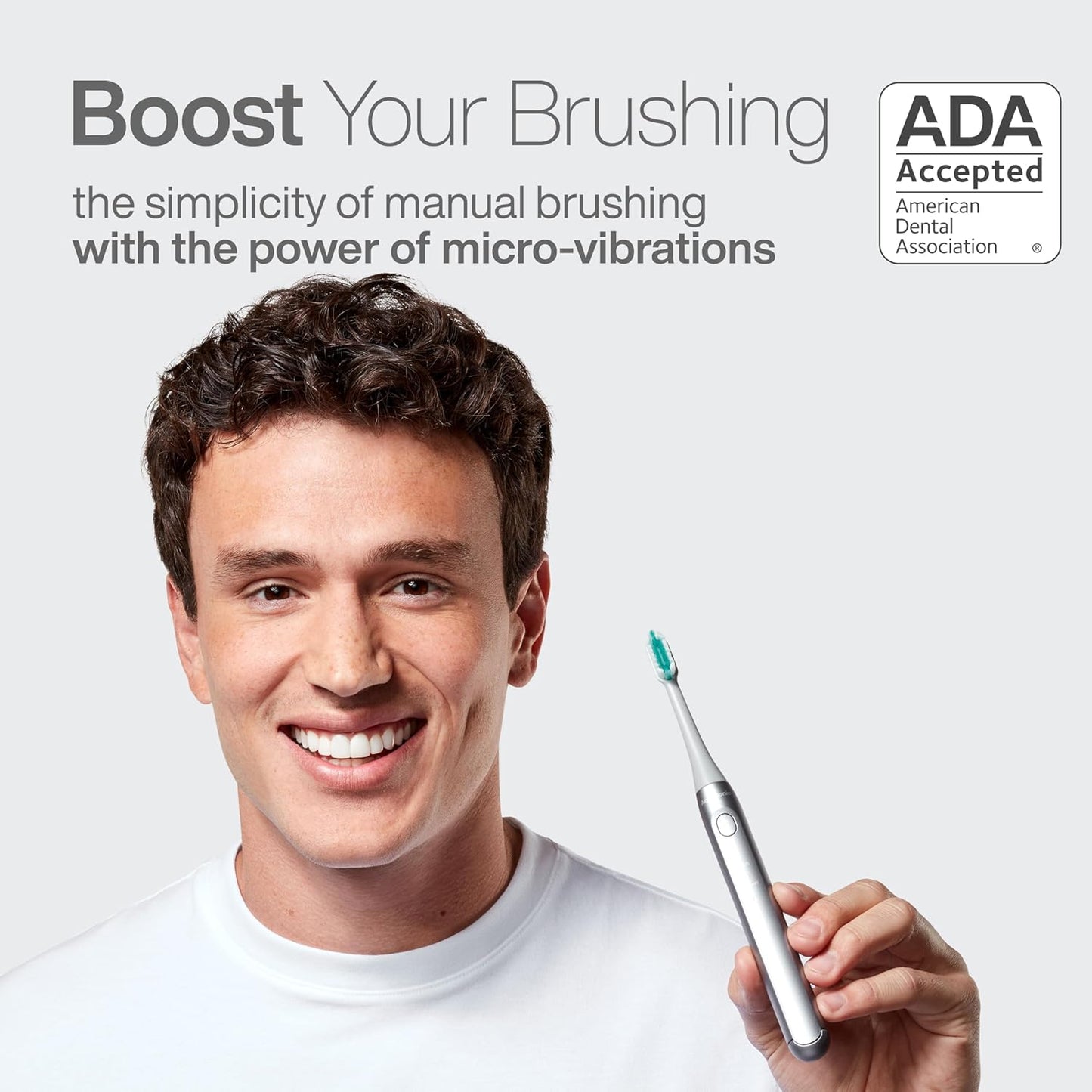 Aquasonic Icon ADA-Accepted Rechargeable Toothbrush | Magnetic Holder & Slim Travel Case | 2 Brushing Modes & Smart Timers | Gentle Micro-Vibrations (Stone)