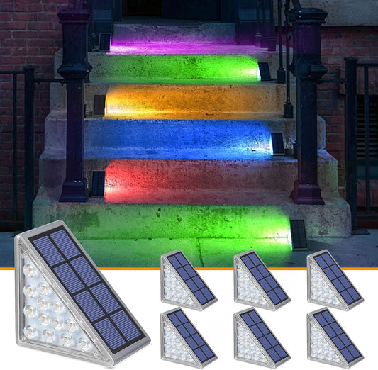 NIORSUN Solar Step Lights,6 Pack RGB Solid Color Changing Solar Stair Lights Outdoor Waterproof IP67 Auto On Off,Solar Lights for Steps,Stair,Patio,Yard,Porch,Front Door,Deck Decor