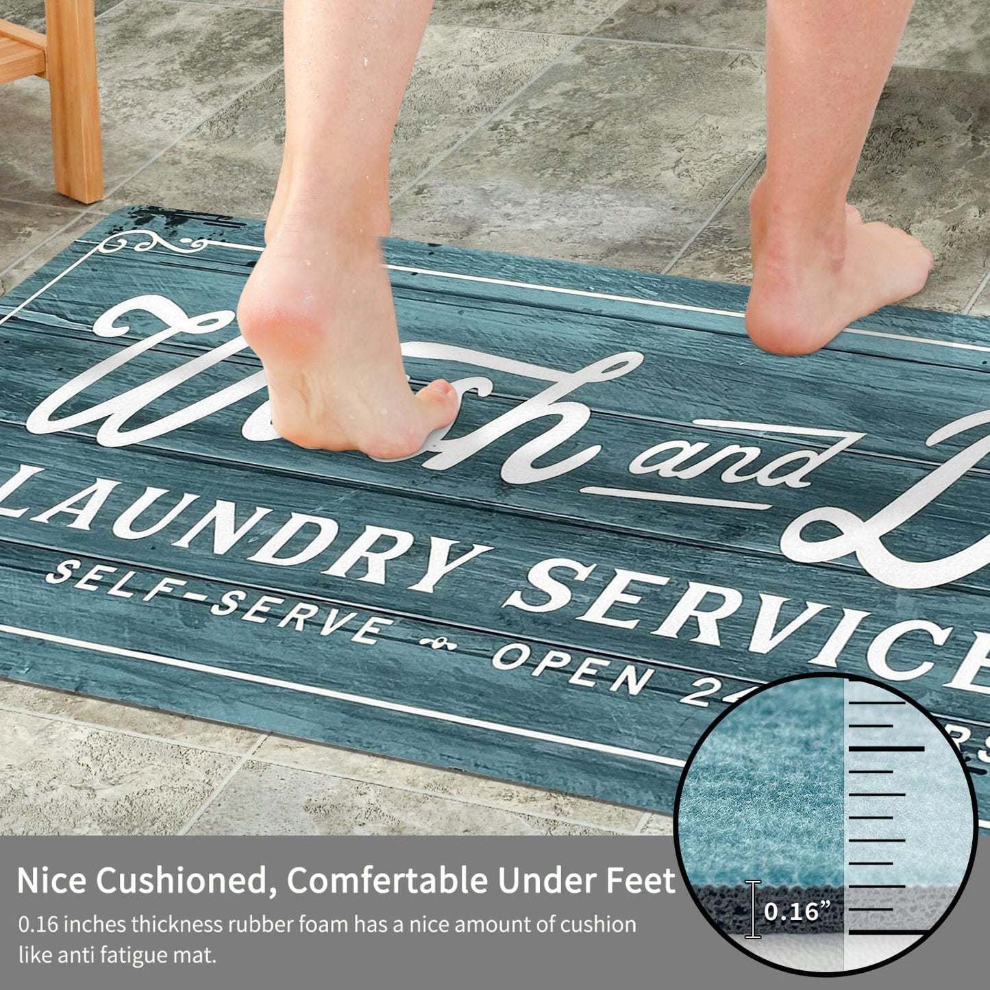 KOZYFLY Laundry Room Rug Runner 20"x48" Non Slip Kitchen Rugs Washable Laundry Room Mat Waterproof Mudroom Floor Carpet Runner Farmhouse Decor, 1.7x4ft, Cyan, Wash and Dry