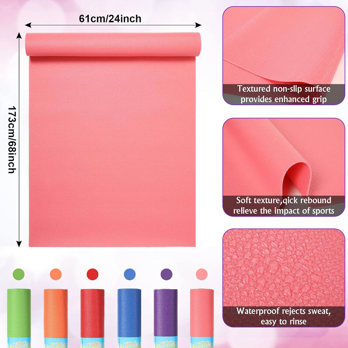 Amylove 12 Pieces Yoga Mats Bulk 68x24x0.12 Inch Exercise Non Slip Fitness Workout Mats for Women Men Home Workout Gym Yoga