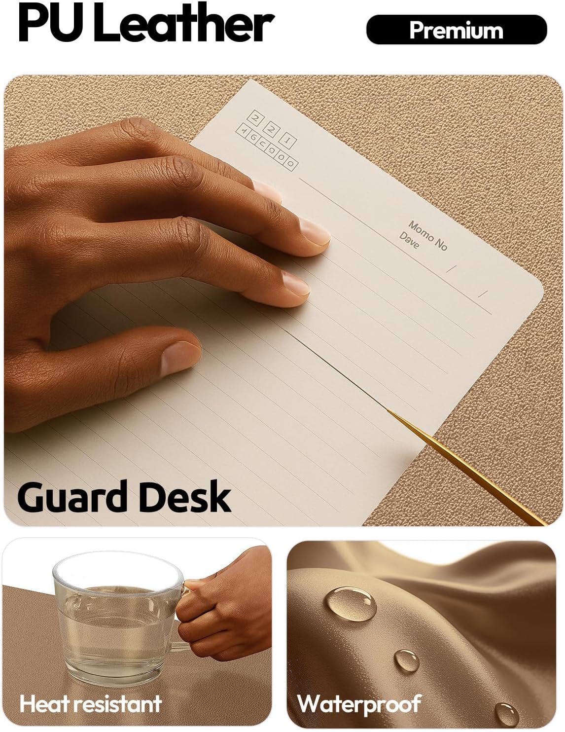 YSAGi Leather Desk Protector, Office Mat, Large Mouse Mat, Non-Slip PU Leather Blotter, Laptop Pad, Waterproof Writing Pad for Office and Home (Shiny Bronze, 31.5" x 15.8")
