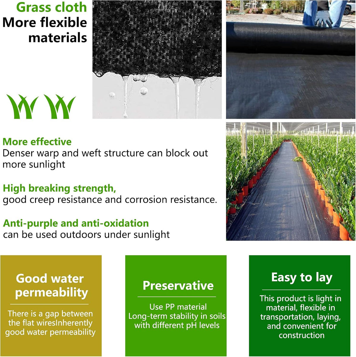 3x100ft Weed Barrier Fabric Landscape, Long-Term Use, Flexible, Breathable, Water Permeable, Grass Barrier Landscape Fabric Ground Cover Cloth for Garden Planting Weed Blocking