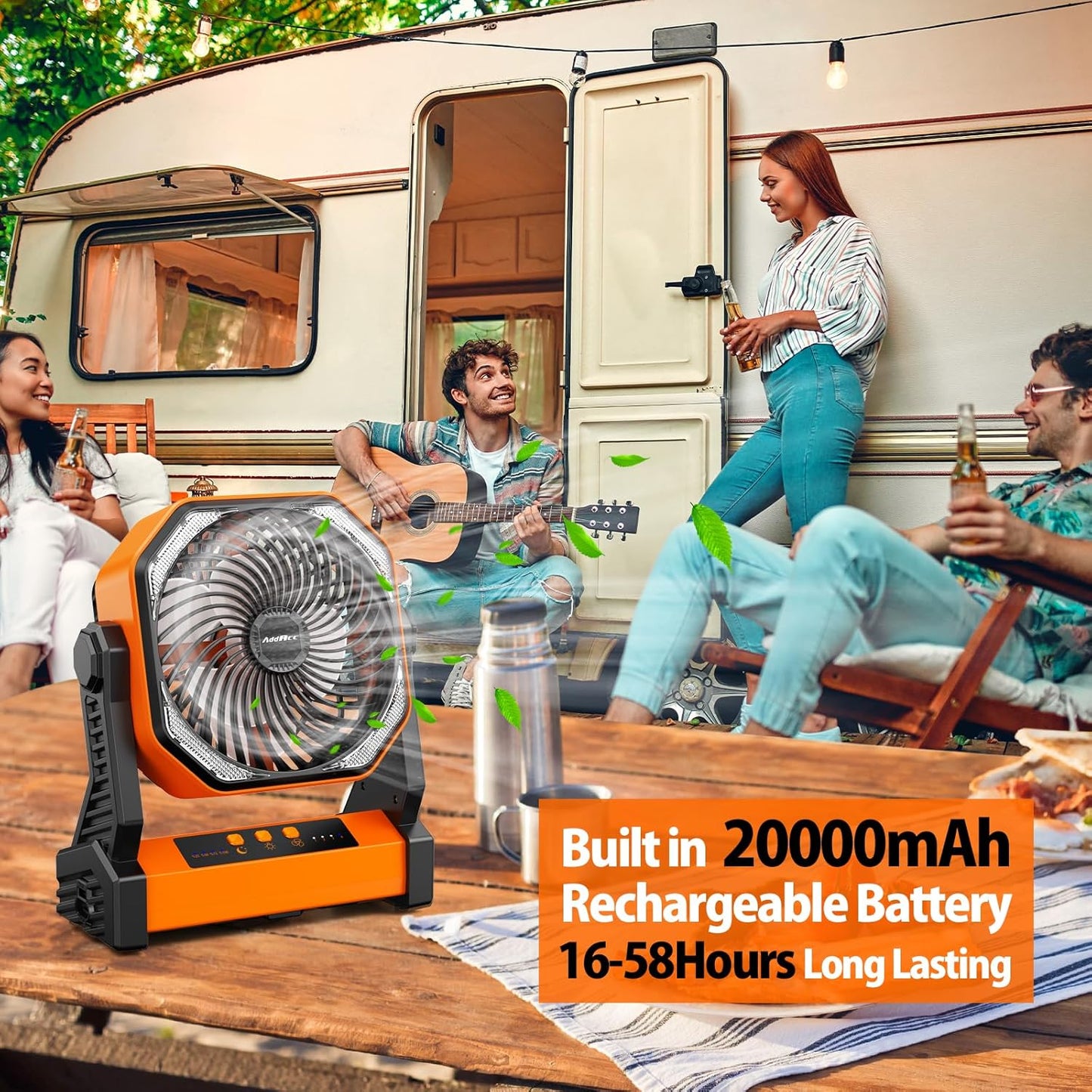 20000mAh Battery Powered Camping Fan, 58Hrs Rechargeable Portable Fan, 400LM Light, 360° Hook, Whisper Quiet Battery Operated Fan for Outdoor Car Travel Gear Essentials Power Outages Co-brand AMACOOL