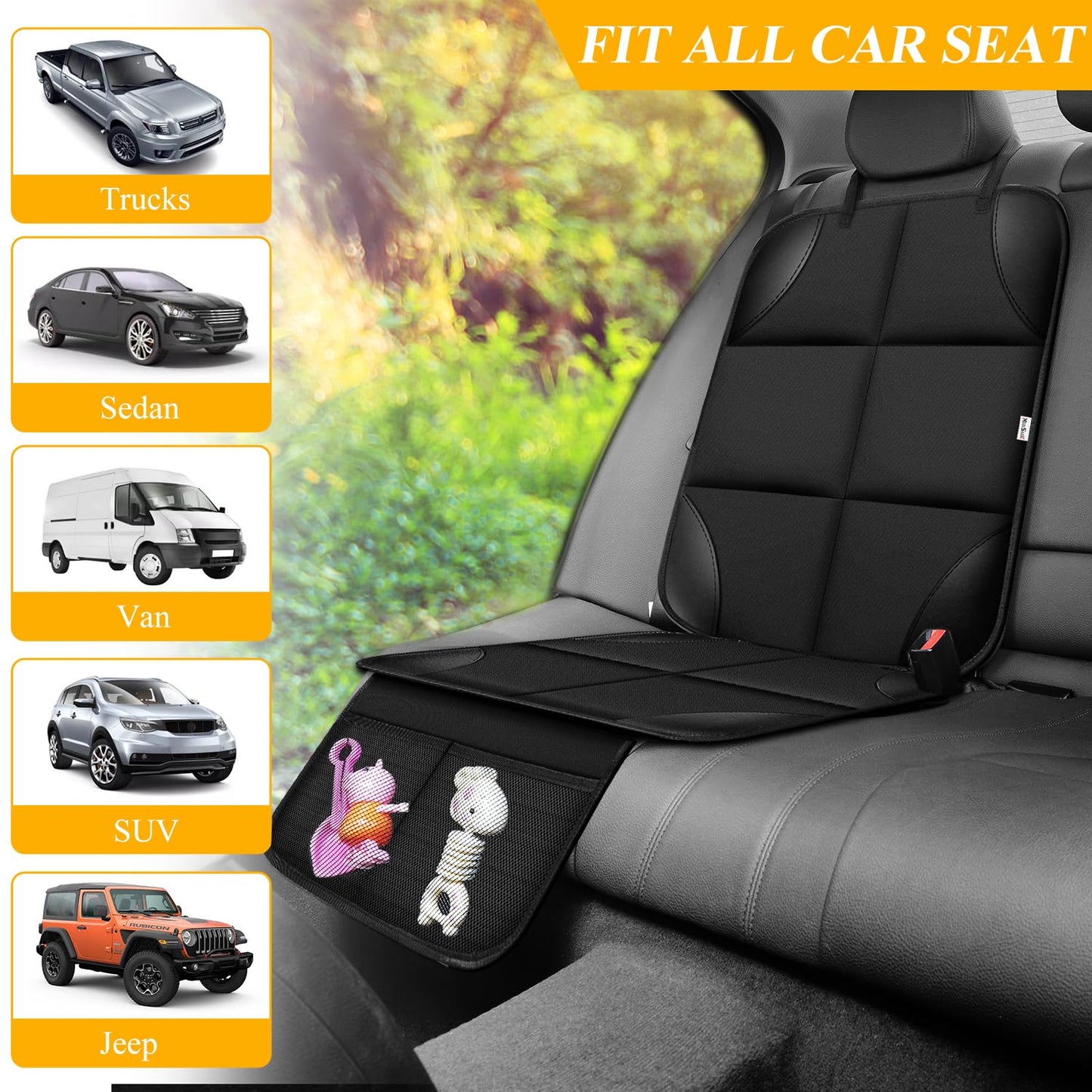 Meolsaek Car Seat Protector for Child Car Seat, Durable 600D Fabric Waterproof Car Seat Cover with Thick Pad Non-Slip Backing，No Imprints (Black 1pc)