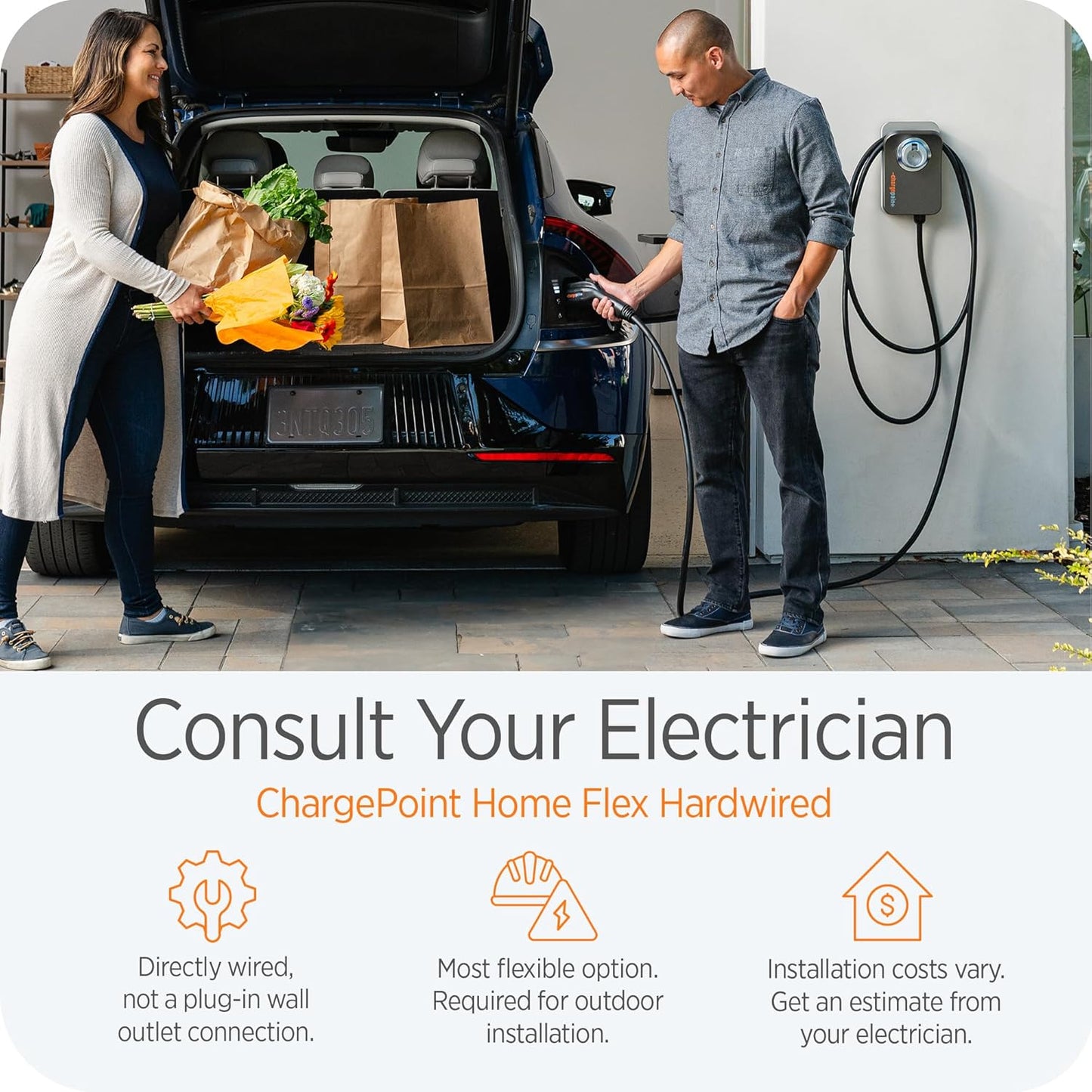 ChargePoint HomeFlex Level 2 EV Charger J1772 - Fast Smart Battery Power Charging at Home for Electric Automobile Vehicles- Hardwired for Electric Car