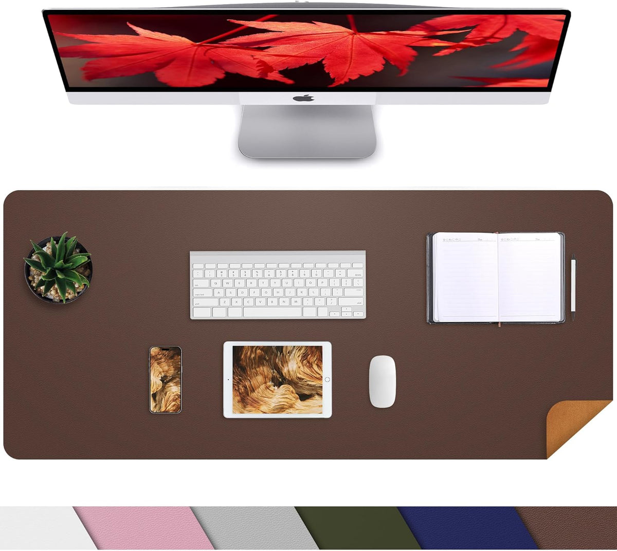 AFIING Leather Desk pad Protector, 35.4" x 17", Coffee,Desk mat