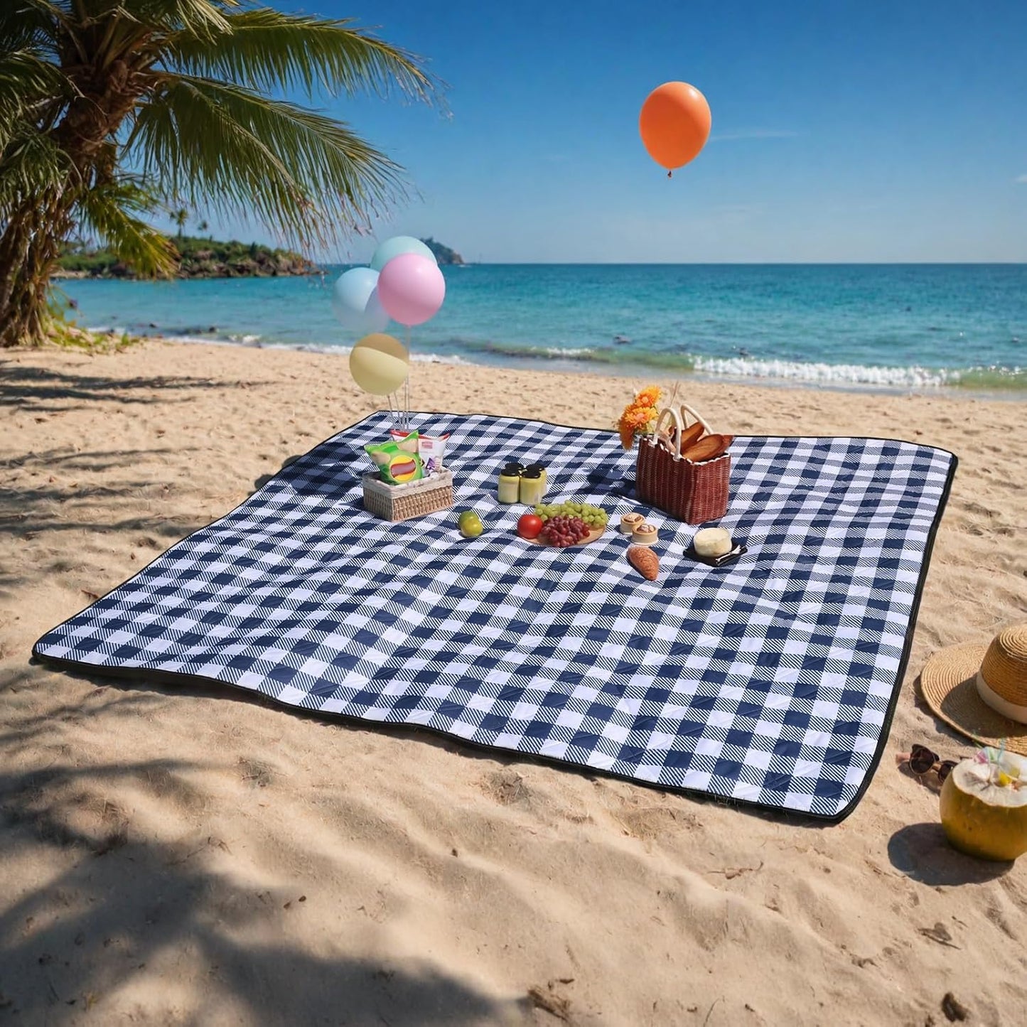 TigeJoy Extra Large Picnic Blanket Waterproof Foldable 80''x80'', Outdoor Picnic Mat Beach Blanket Sandproof for Park, Grass, Travel, Hiking, Camping Essentials, Gingham Picnic Blanket