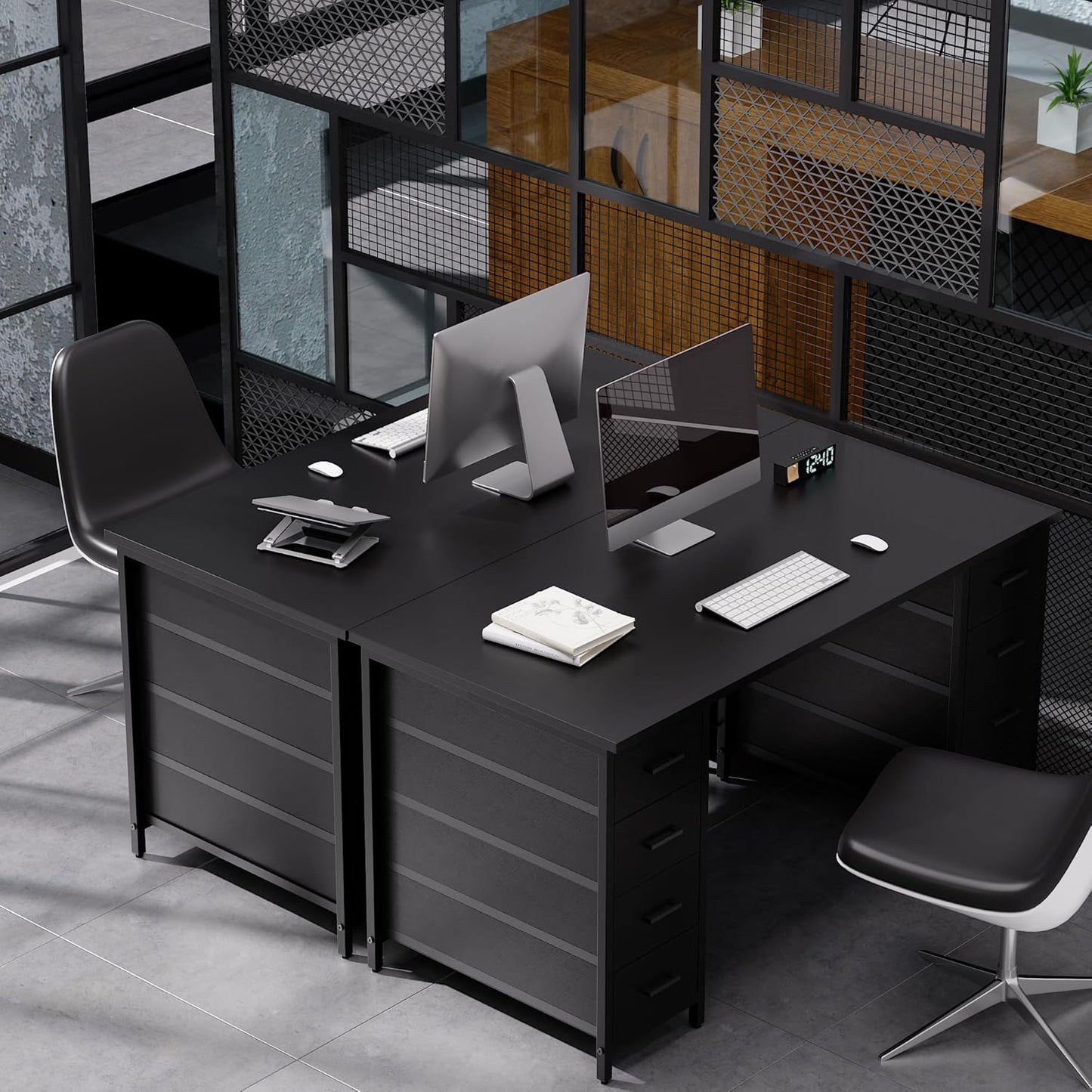 Pamray 47 Inch Computer Desk with 8 Fabric Drawers PC Gaming Desk Home Office Study Work Writing Table for Bedroom Matte Black