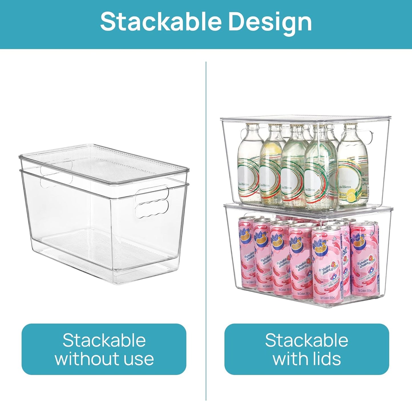 Vtopmart 4 Pack Clear Stackable Storage Bins with Lids and Handles, XLarge