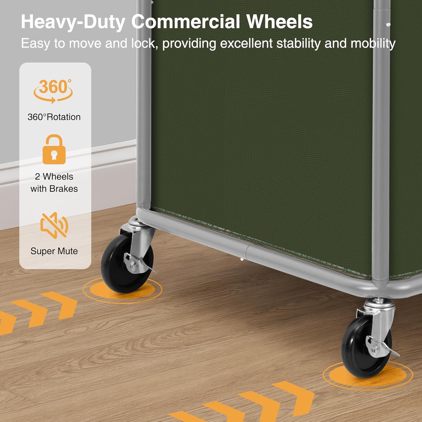 STO STO Commercial Laundry Cart with Lockable Wheels, Large 420L Industrial Rolling Laundry Hamper with Steel Frame, Removable Waterproof Bag, 400 lbs Capacity for Hotels, Hospitals, Factories, Green