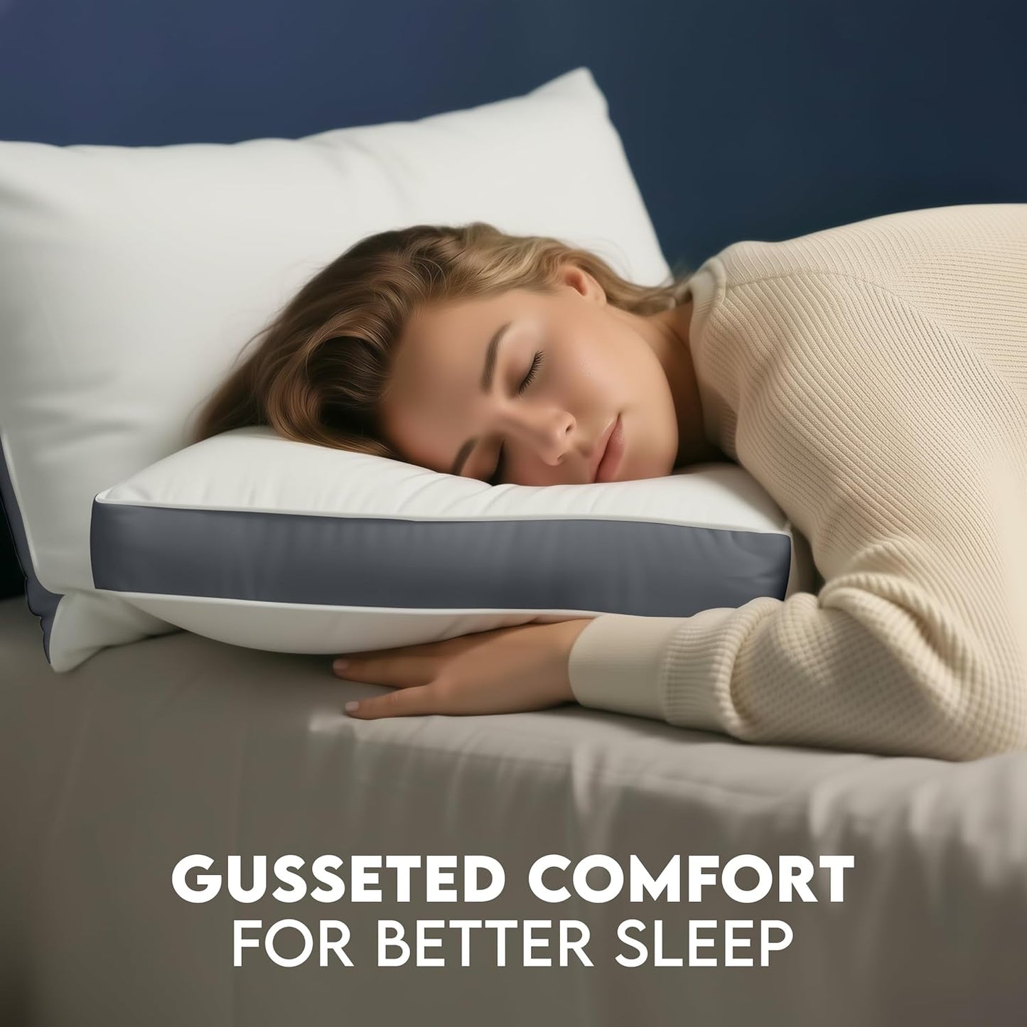 Utopia Bedding Bed Pillows for Sleeping Queen Size (Grey), Set of 2, Soft & Fluffy Pillow with Down Alternative Filling, Cooling, Hotel Quality, Gusseted Pillow for Back, Stomach or Side Sleepers