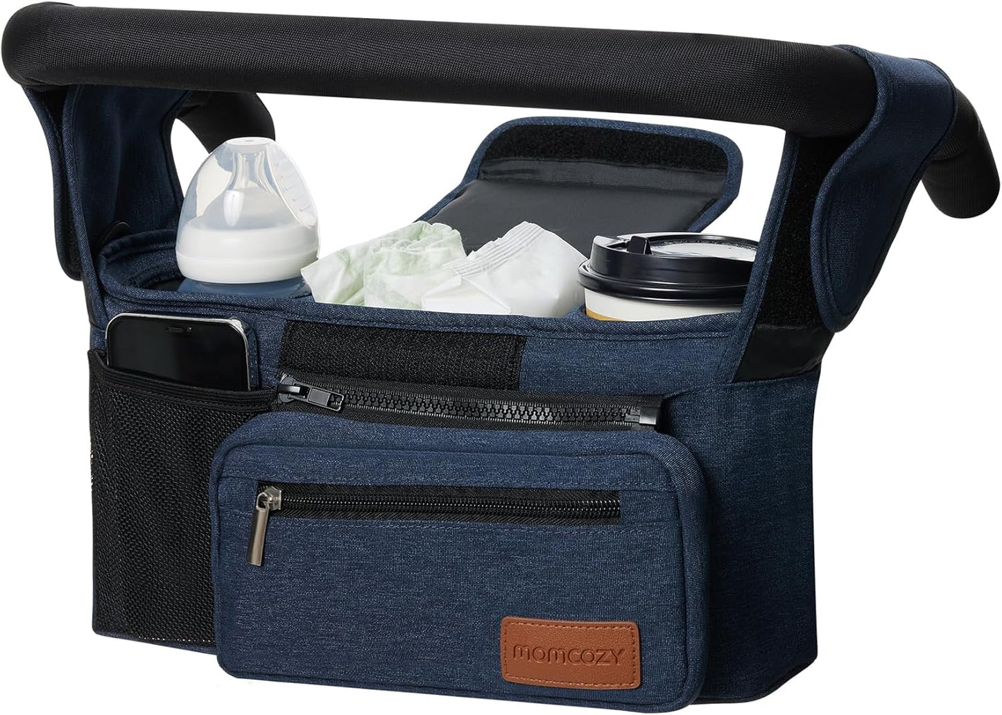 Momcozy Universal Stroller Organizer with Insulated Cup Holder Detachable Phone Bag & Shoulder Strap, Fits for Stroller Like Uppababy, Baby Jogger, Britax, BOB, Umbrella and Pet Stroller