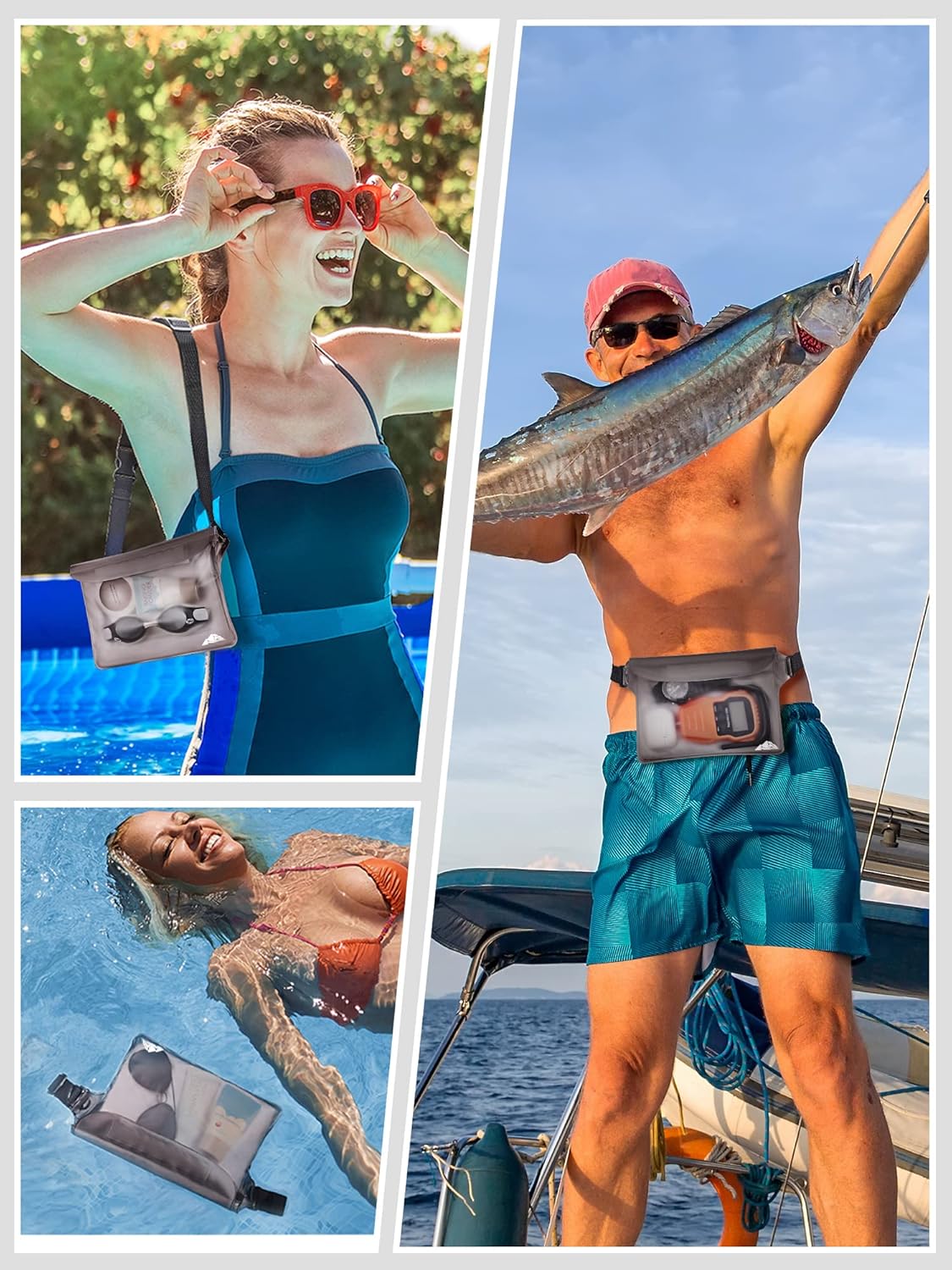 HEETA Waterproof Fanny Pack, Waterproof Pouch Dry Bag 2-Pack for Phone Passport Purse, Adjustable Waist Strap for Swimming Kayaking Boating Paddle Board Accessories Cruise Beach Camping Essentials