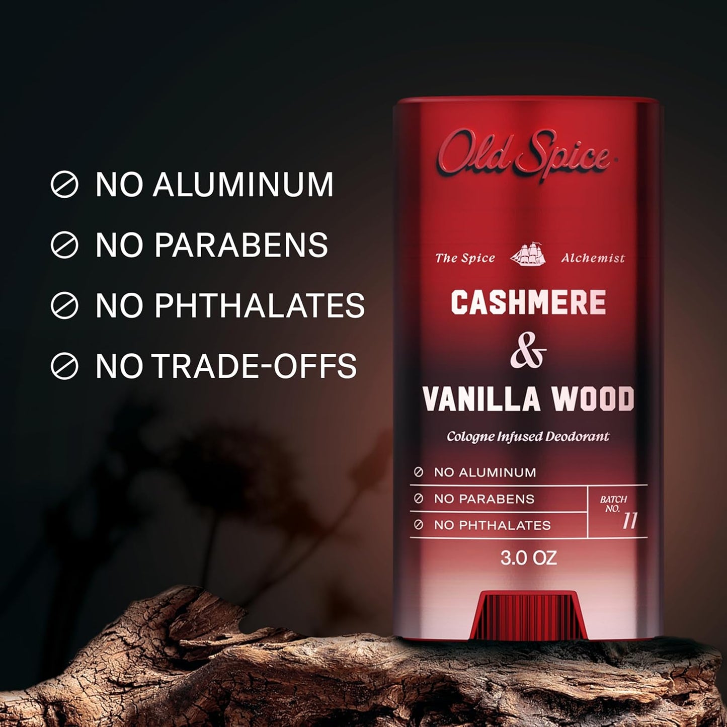 Old Spice Aluminum Free Deodorant for Men, The Spice Alchemist Collection, 24/7 Cologne Infused Scent, No Trade Off Formula, Free of Parabens & Phthalates, Cashmere + Vanilla Wood Scent, 3.0 oz