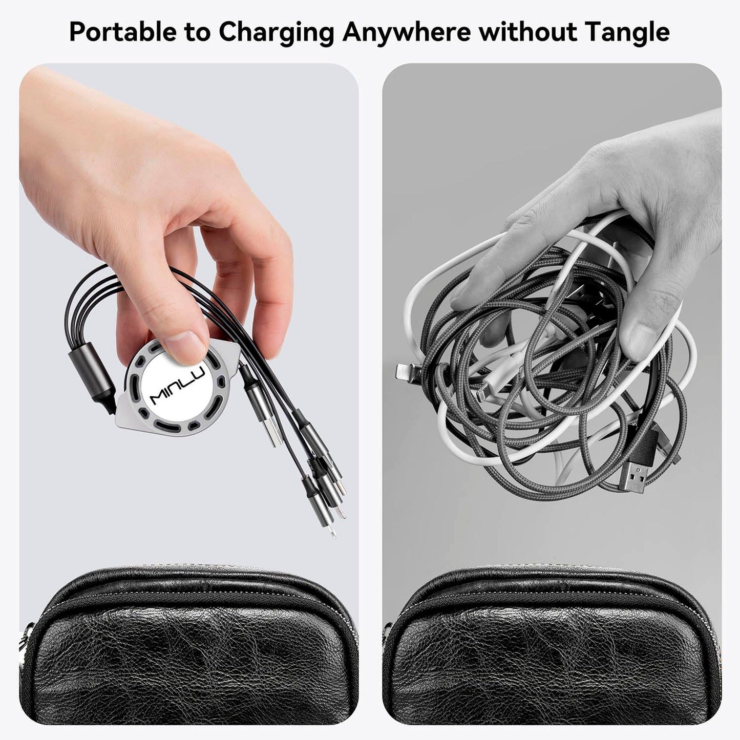 MINLU Multi Charging Cable 4A, 2Pack 4Ft Retractable Multi Fast Charger Cable, Multiple Charging Cord, 4 in 1 Multi USB Cable with Type C/Micro USB Ports for Cell Phones/IP/Galaxy/PS/Tablets/iPads