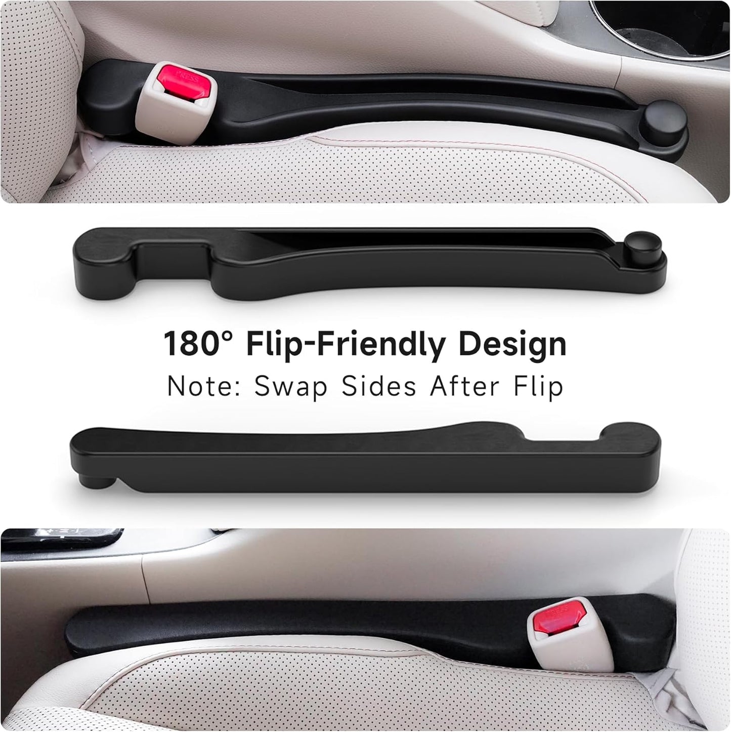 Givifive Car Seat Gap Filler Set of 2, Soft Foam Multifunctional Seat Side Gap Filler with Organizer & Hook Function, 3in1 Gap Stopper Universal Fit Car SUV Truck Fill The Gap Between Seat & Console