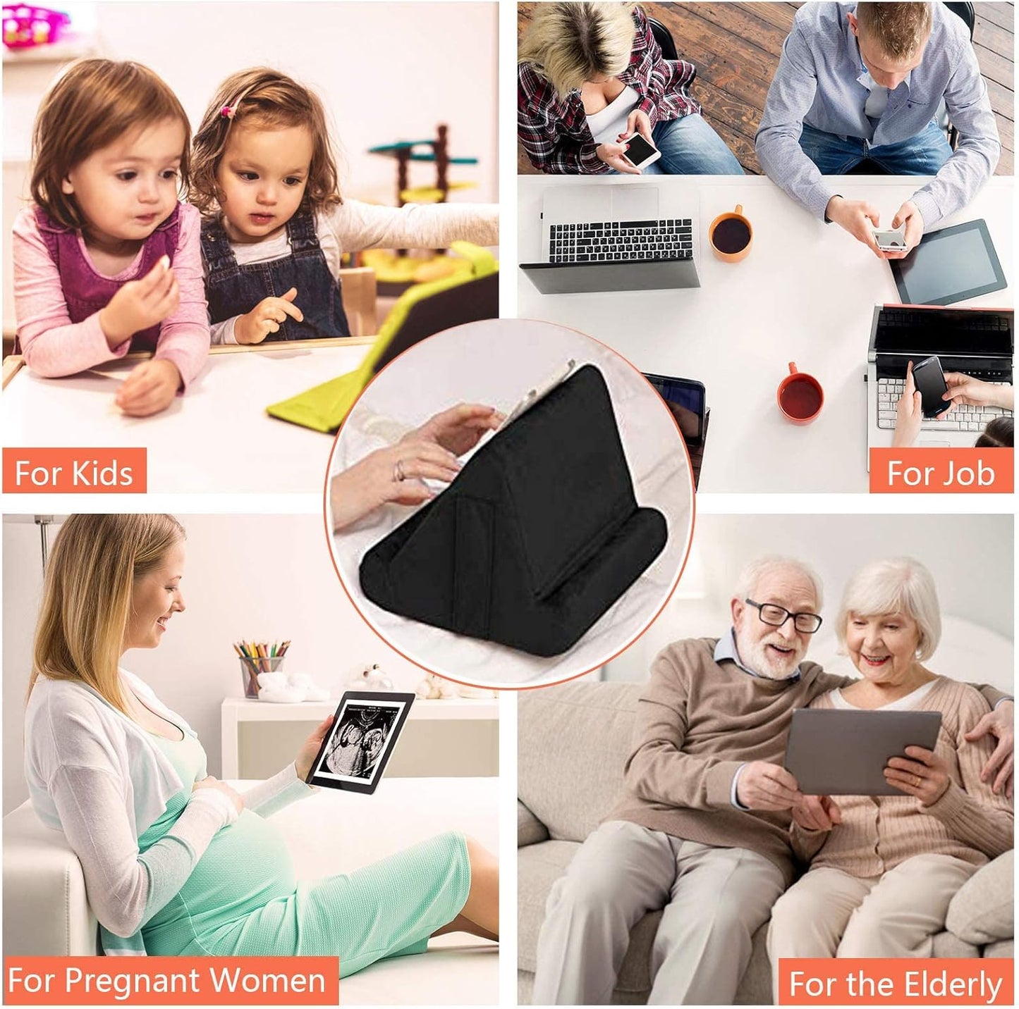 2pcs Multi-Angle Tablet Holder Cushion Stand with Net Pocket & Black Color Phone Stands Upgraded Tablet Pad Support for Phone,Pad,Books ( Black )